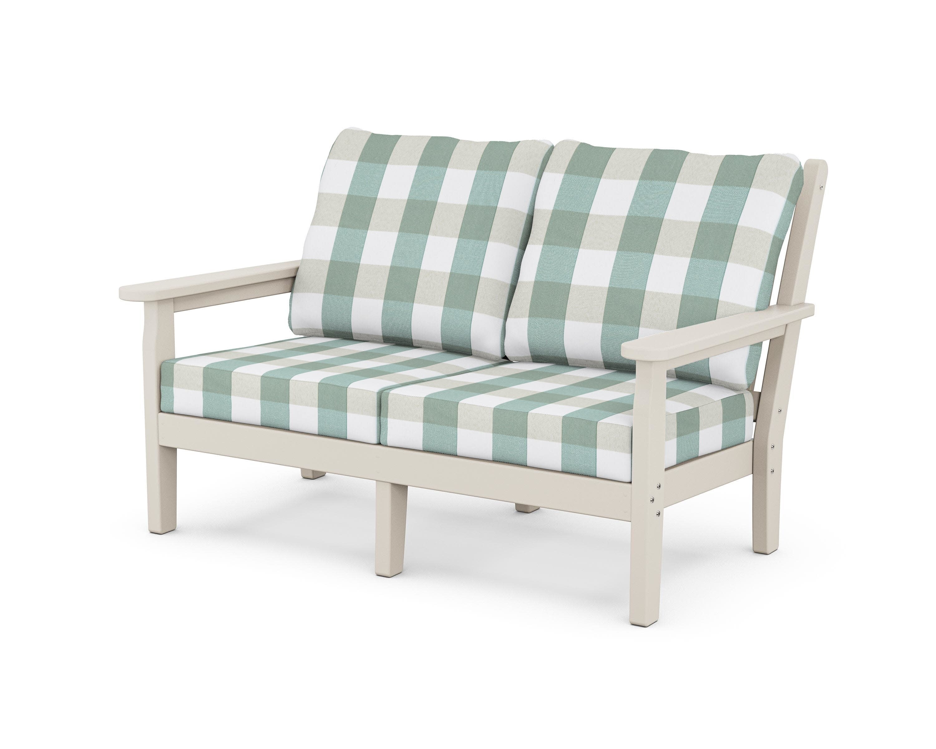 Chippendale Deep Seating Loveseat in Sand / Buffalo Plaid Glacier Spa
