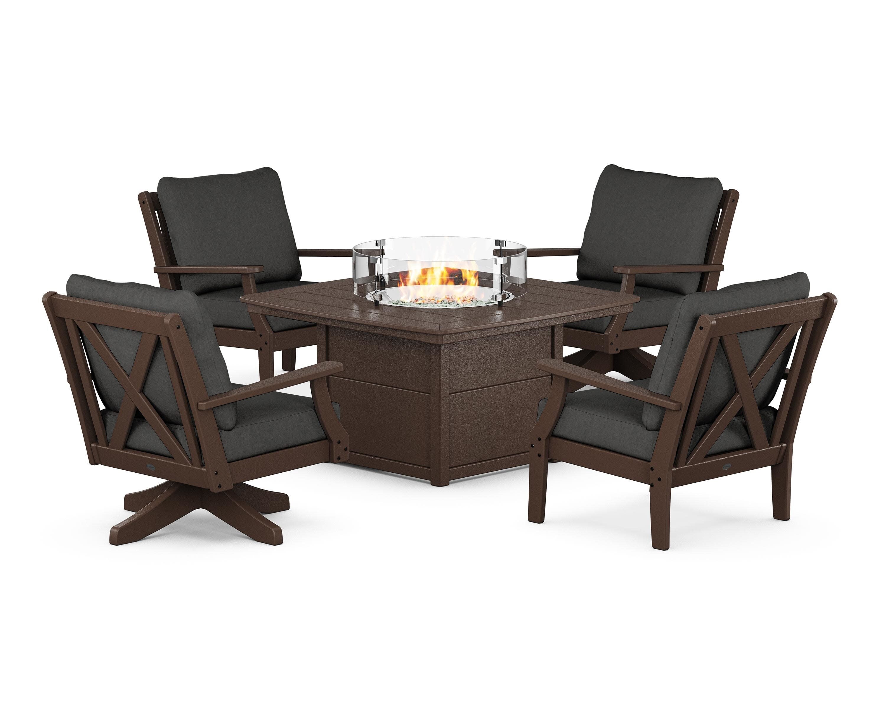 Braxton 5-Piece Deep Seating Set with Fire Table in Mahogany / Spectrum Carbon