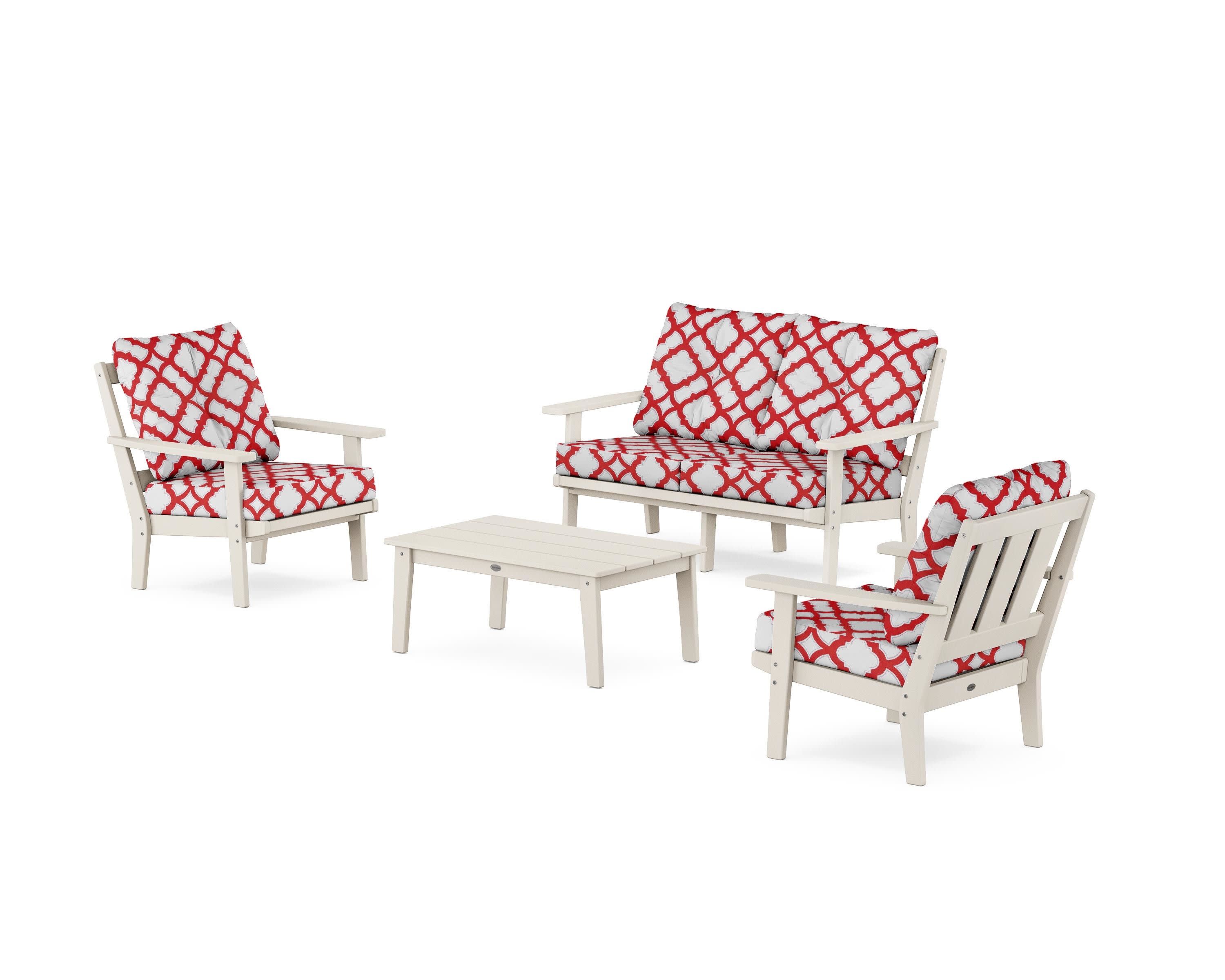 Oxford 4-Piece Deep Seating Set with Loveseat in Sand / Trellis Crimson