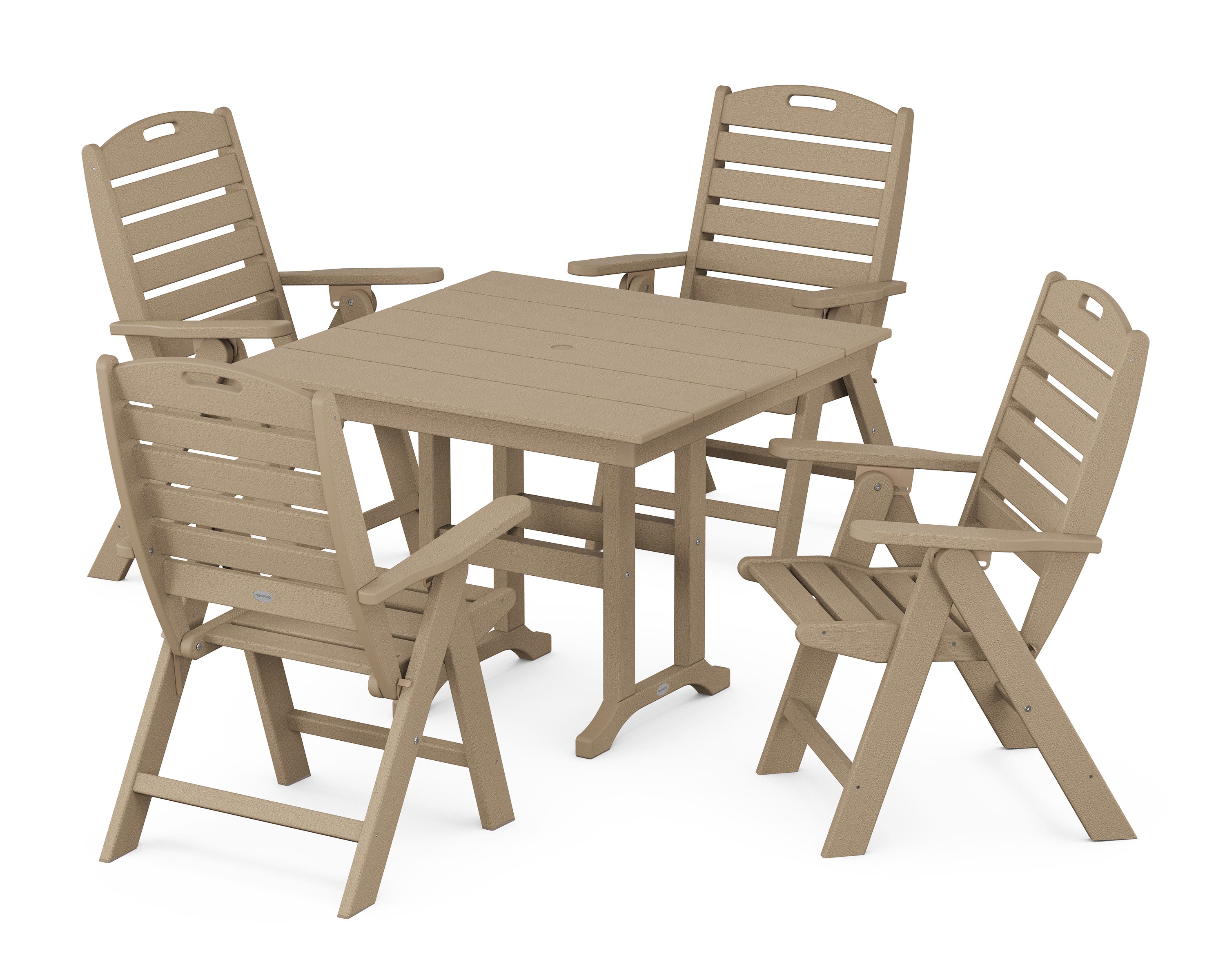 Nautical Folding Highback Chair 5-Piece Farmhouse Dining Set in Vintage Sahara
