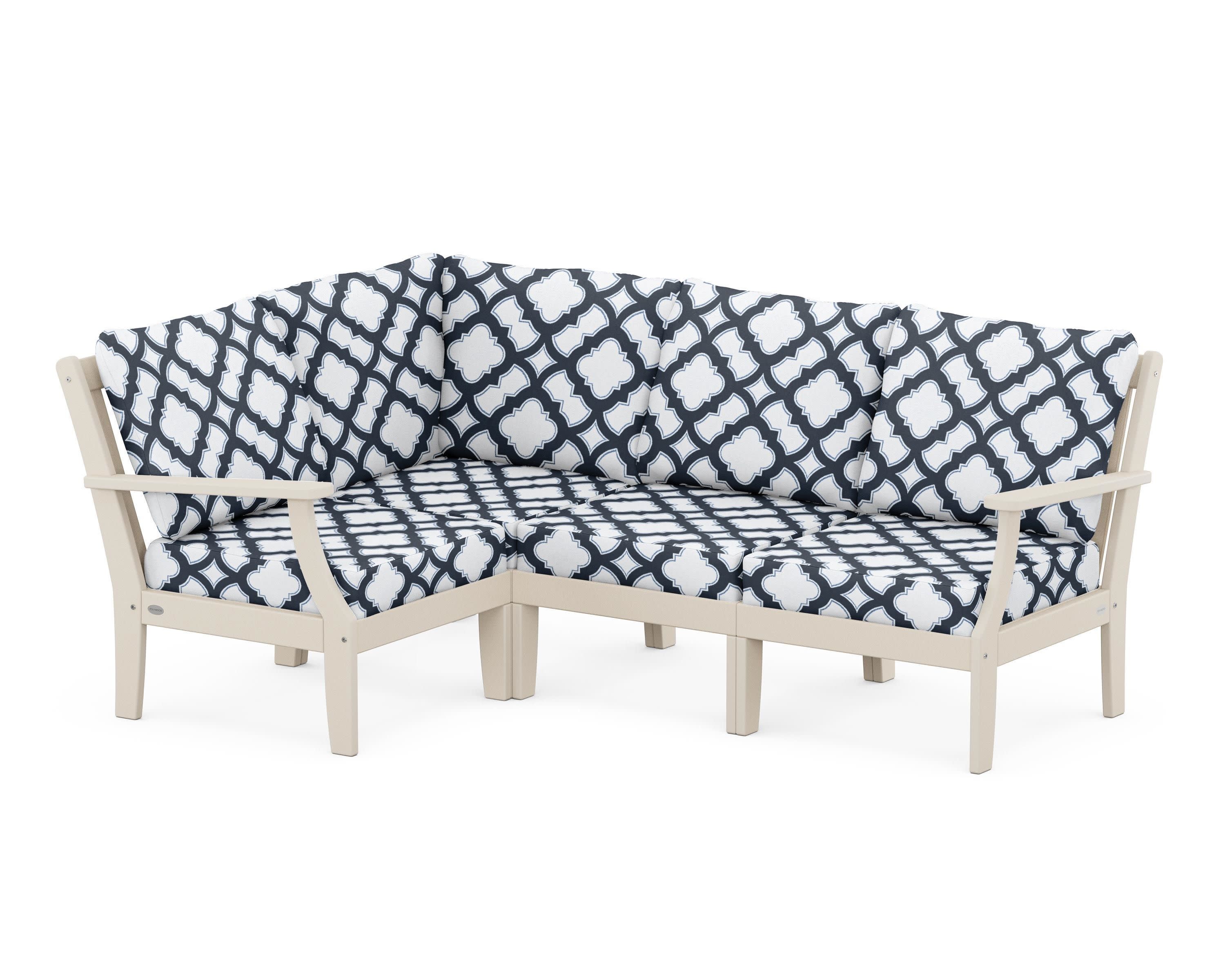 Braxton Modular 4-Piece Deep Seating Set in Sand / Trellis Marine Indigo