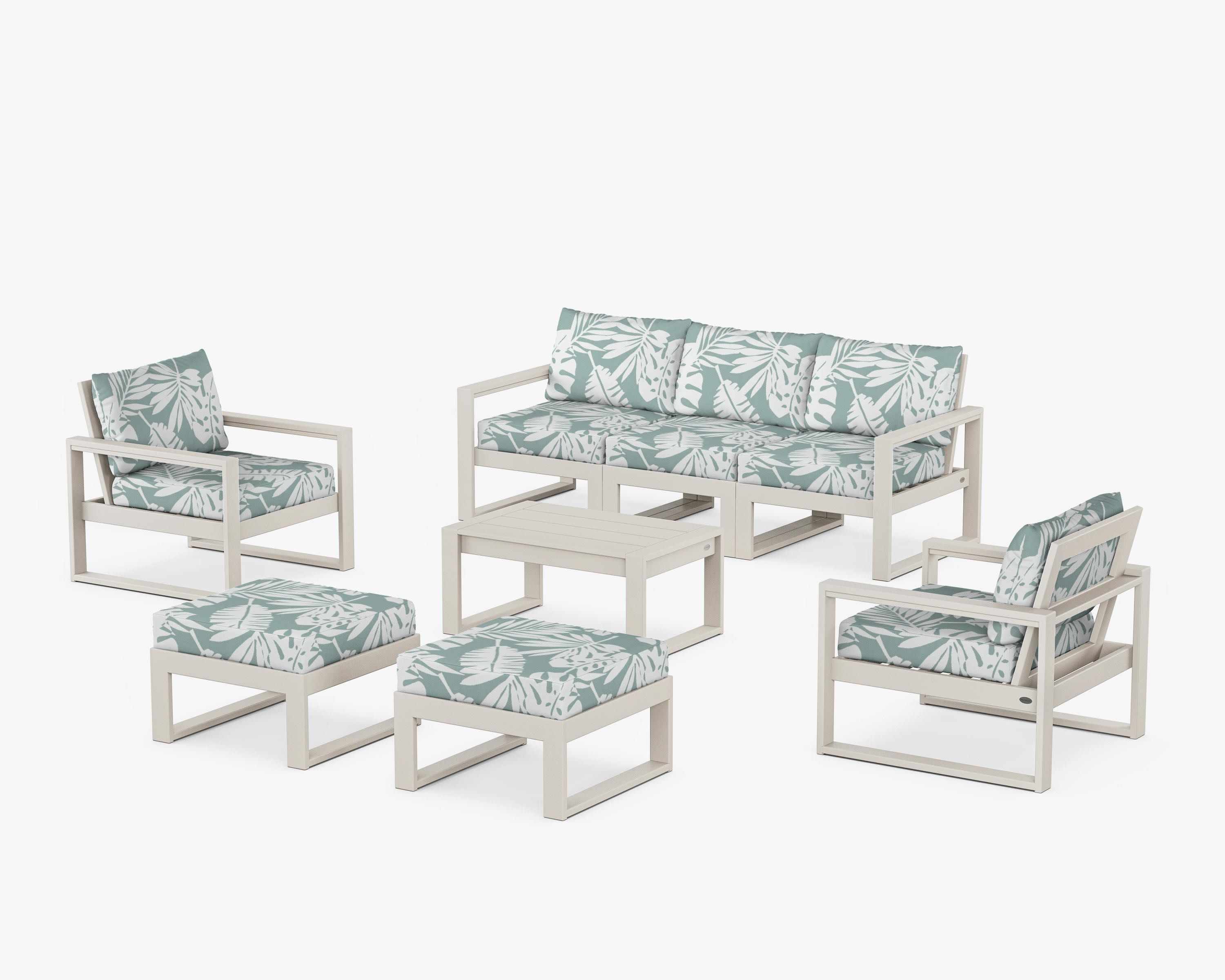 EDGE Sectional 8-Piece Lounge Sofa Set in Sand / Leaf Glacier Spa