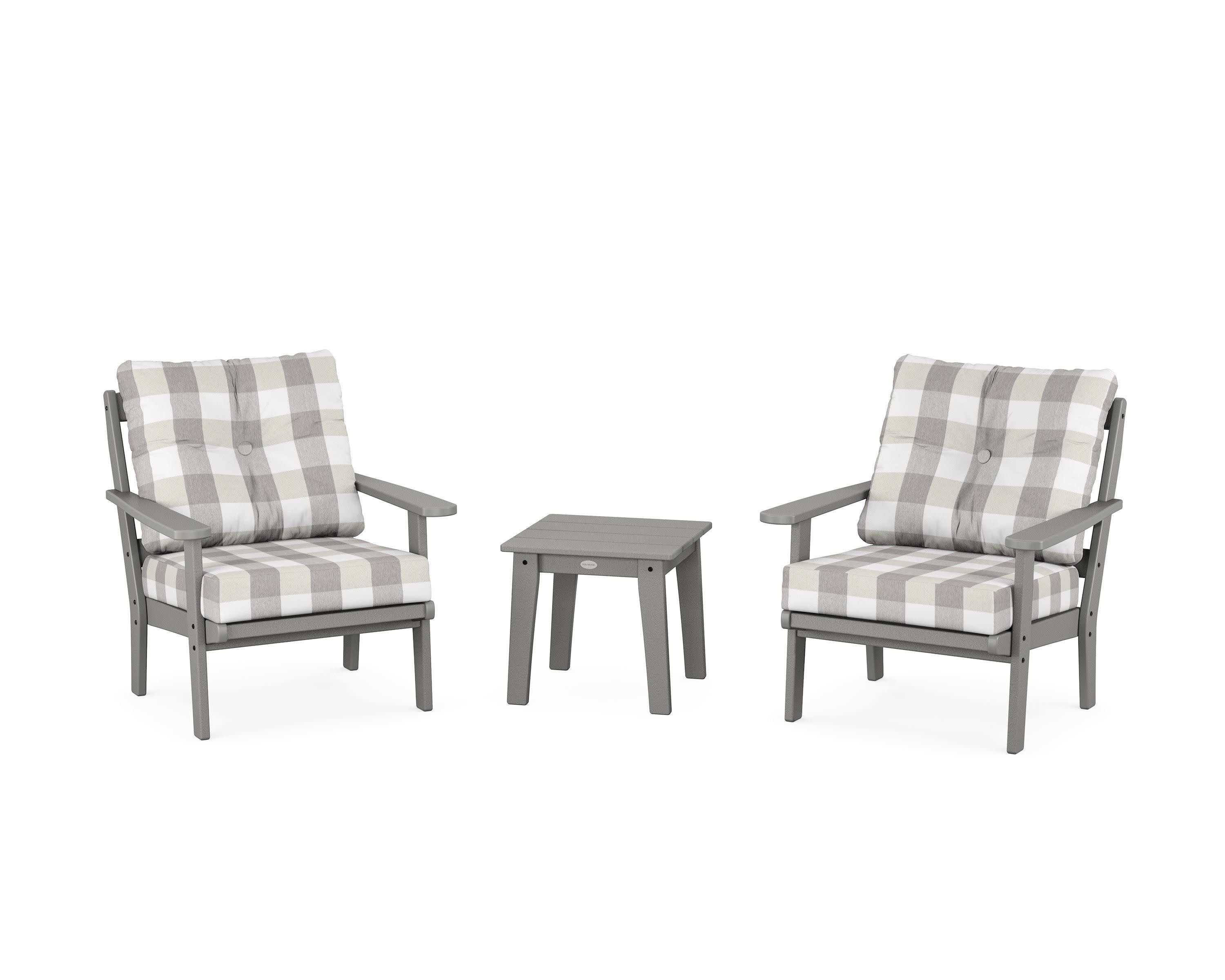 Mission 3-Piece Deep Seating Set in Slate Grey / Buffalo Plaid Grey Mist