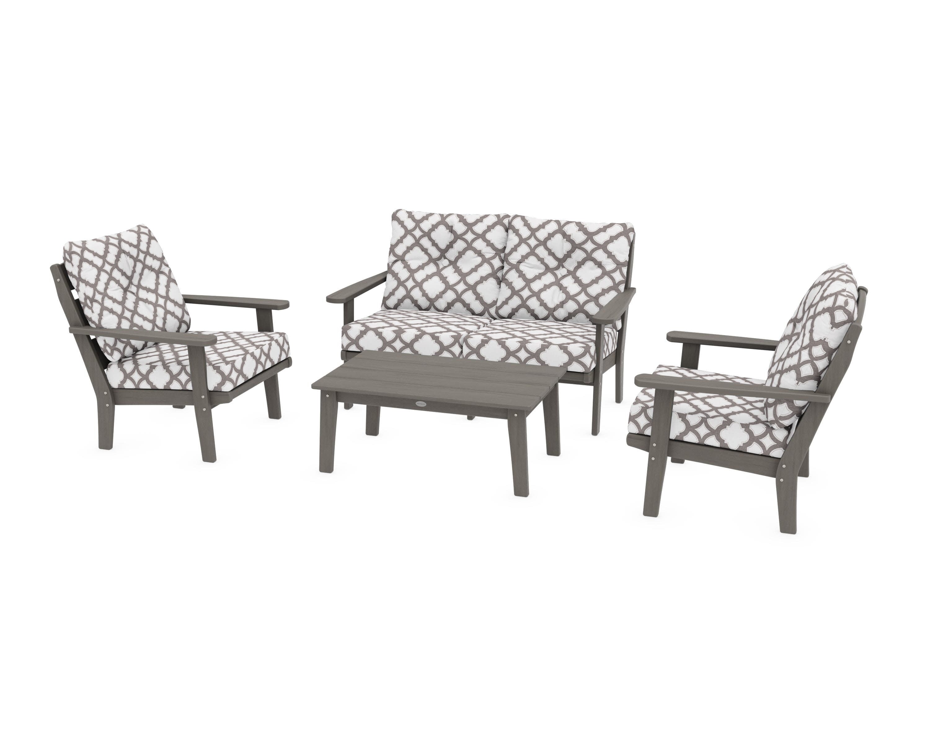 Lakeside 4-Piece Deep Seating Set in Driftwood / Trellis Grey Mist
