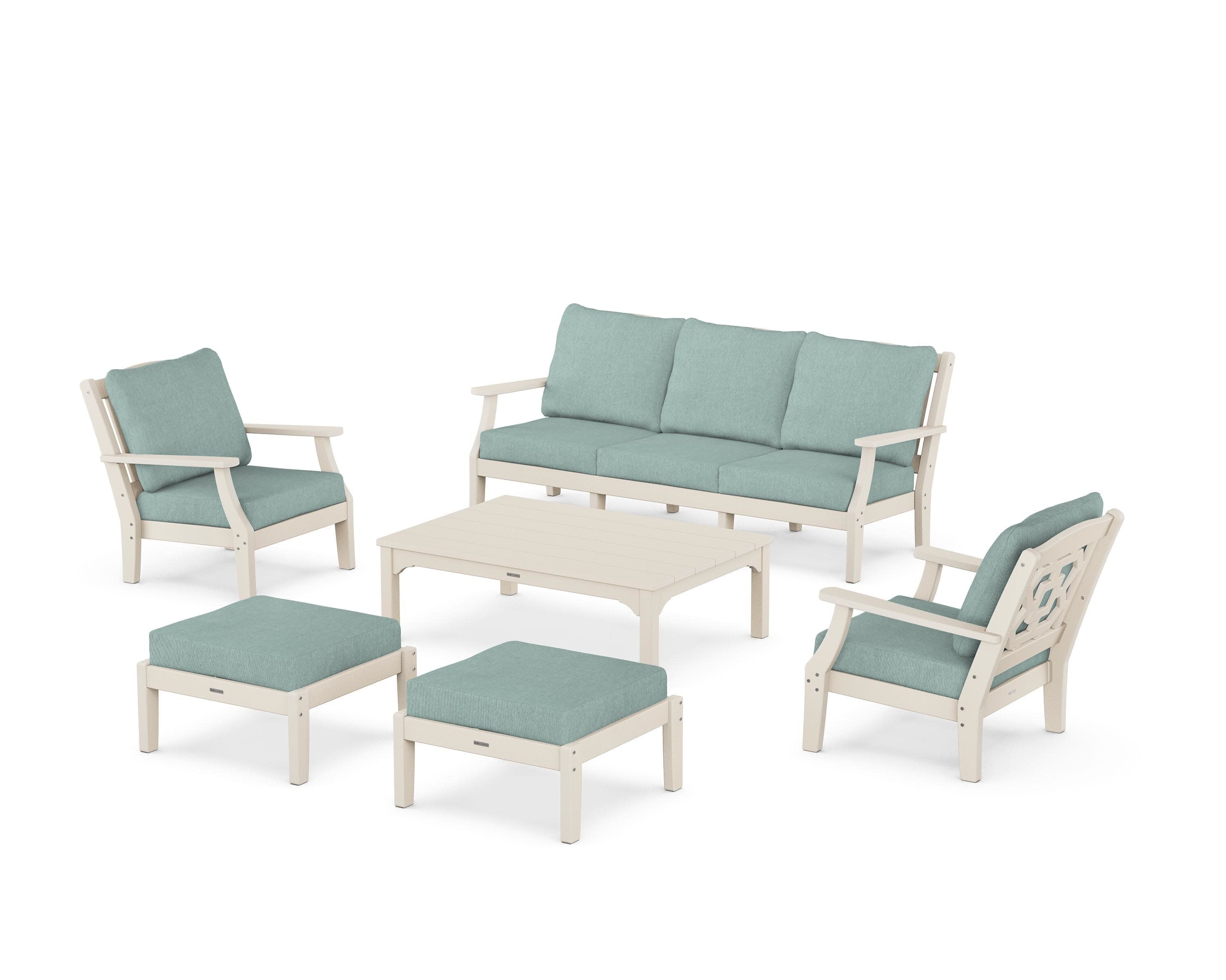 Chinoiserie 6-Piece Lounge Sofa Set in Sand / Glacier Spa