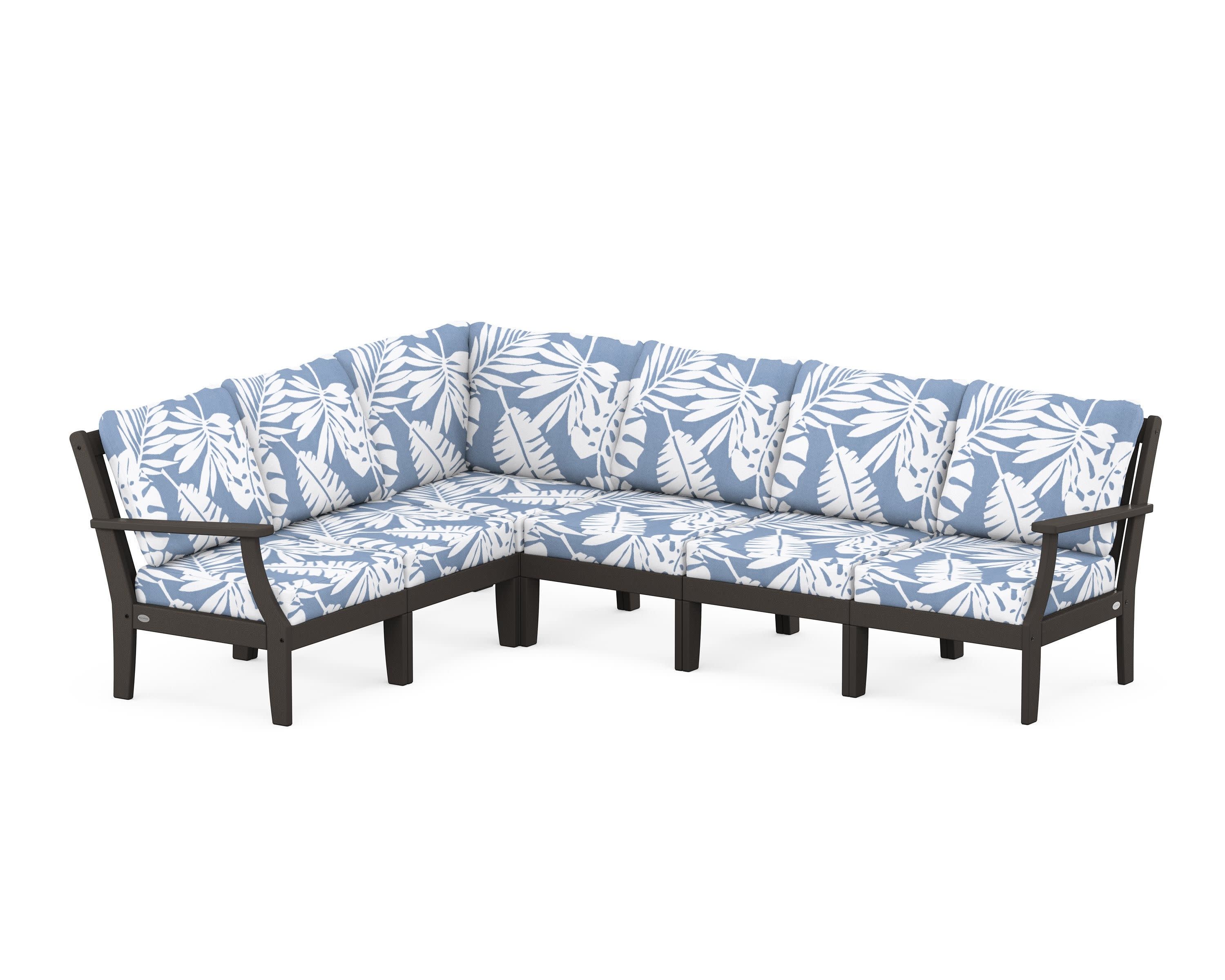 Braxton Modular 6-Piece Deep Seating Set in Vintage Coffee / Leaf Sky Blue