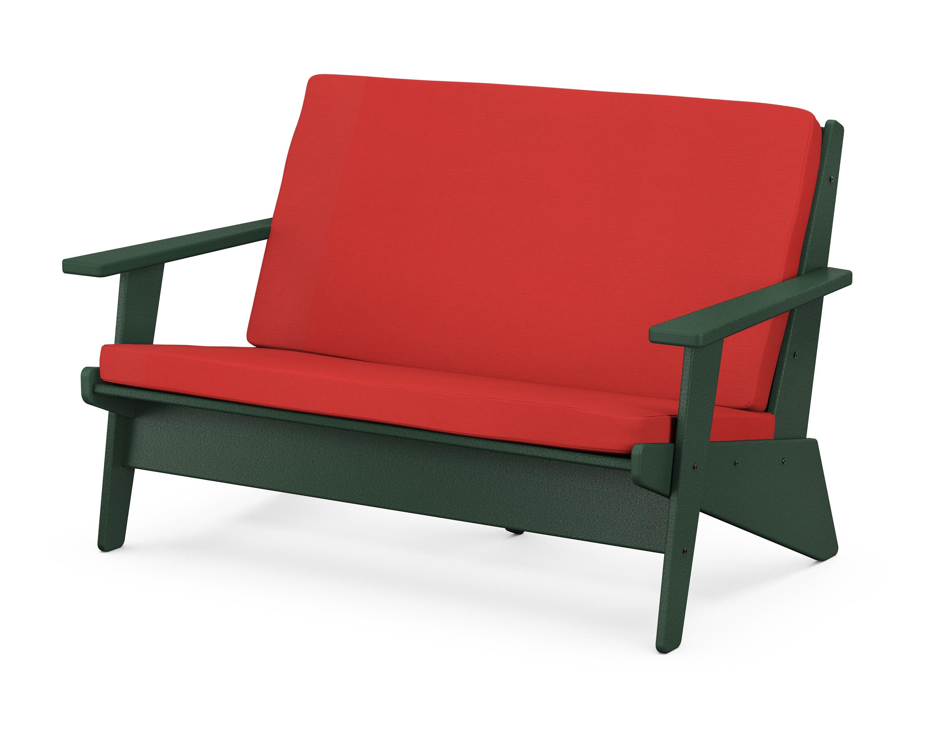 Riviera Modern Lounge Loveseat in Green / Crimson Linen