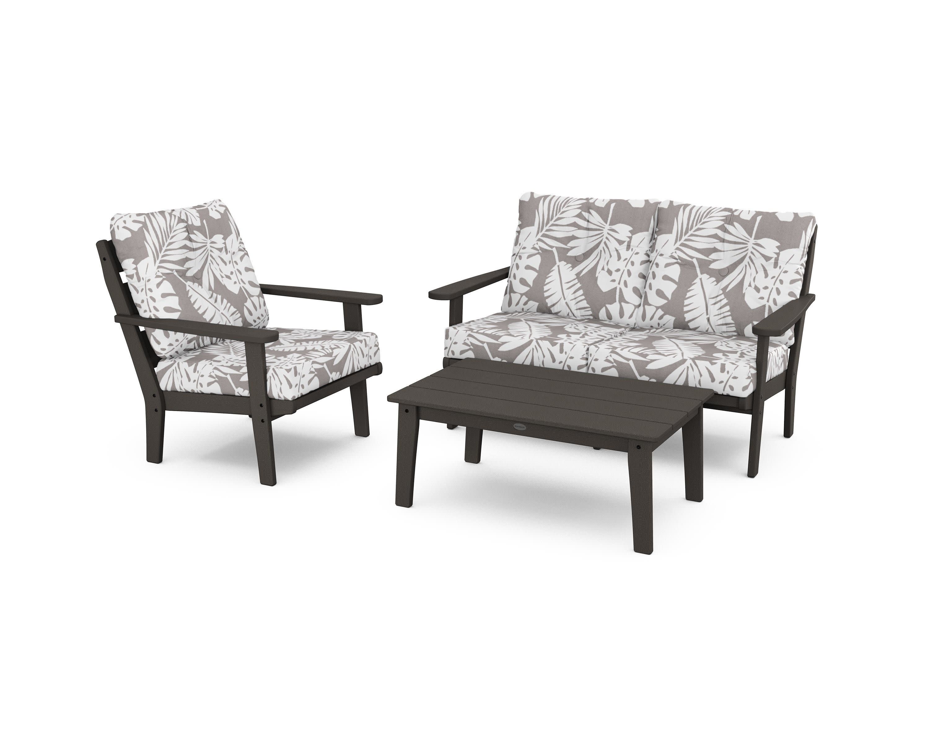 Lakeside 3-Piece Deep Seating Set in Vintage Coffee / Leaf Grey Mist