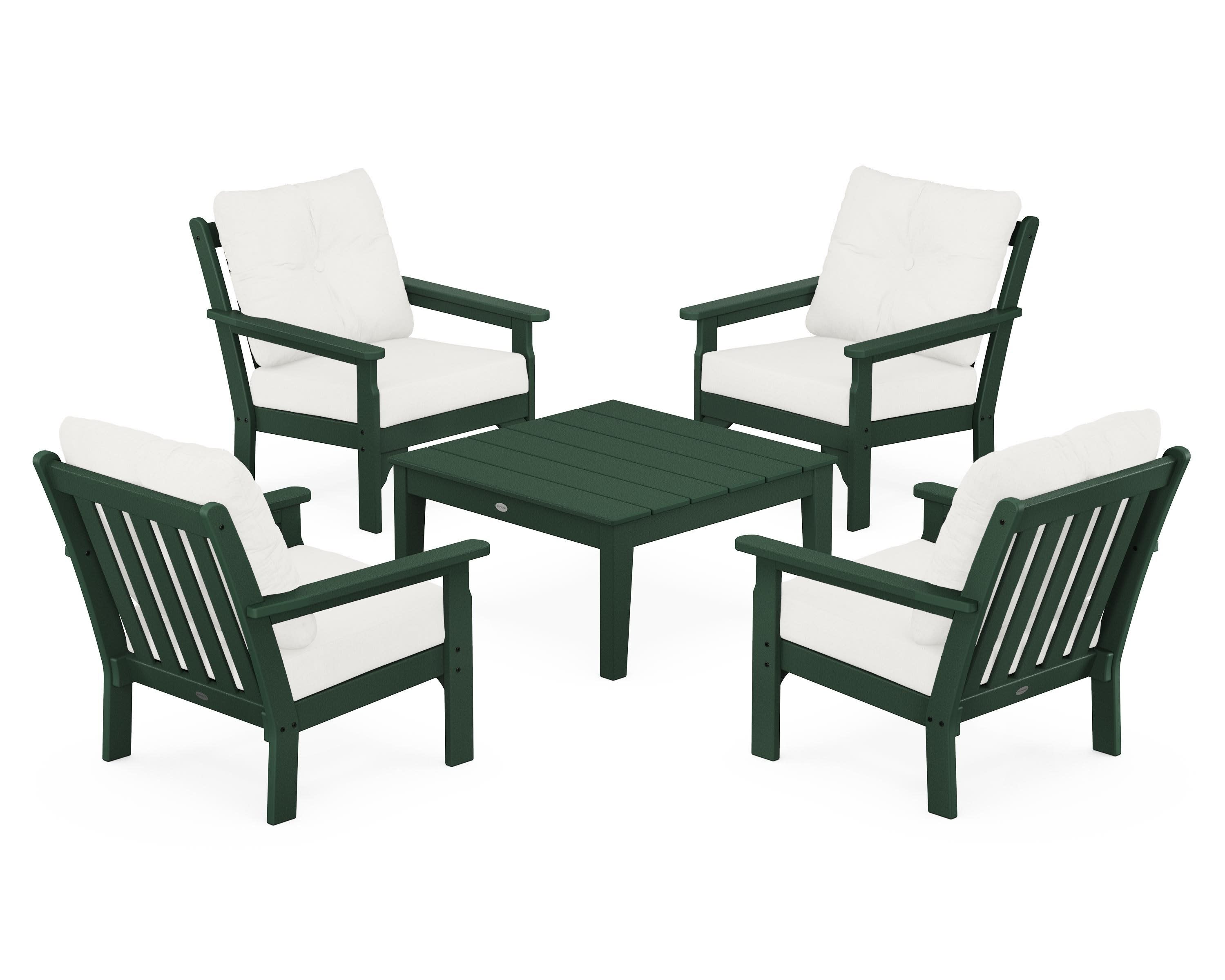 Vineyard 5-Piece Deep Seating Conversation Set in Green / Natural Linen