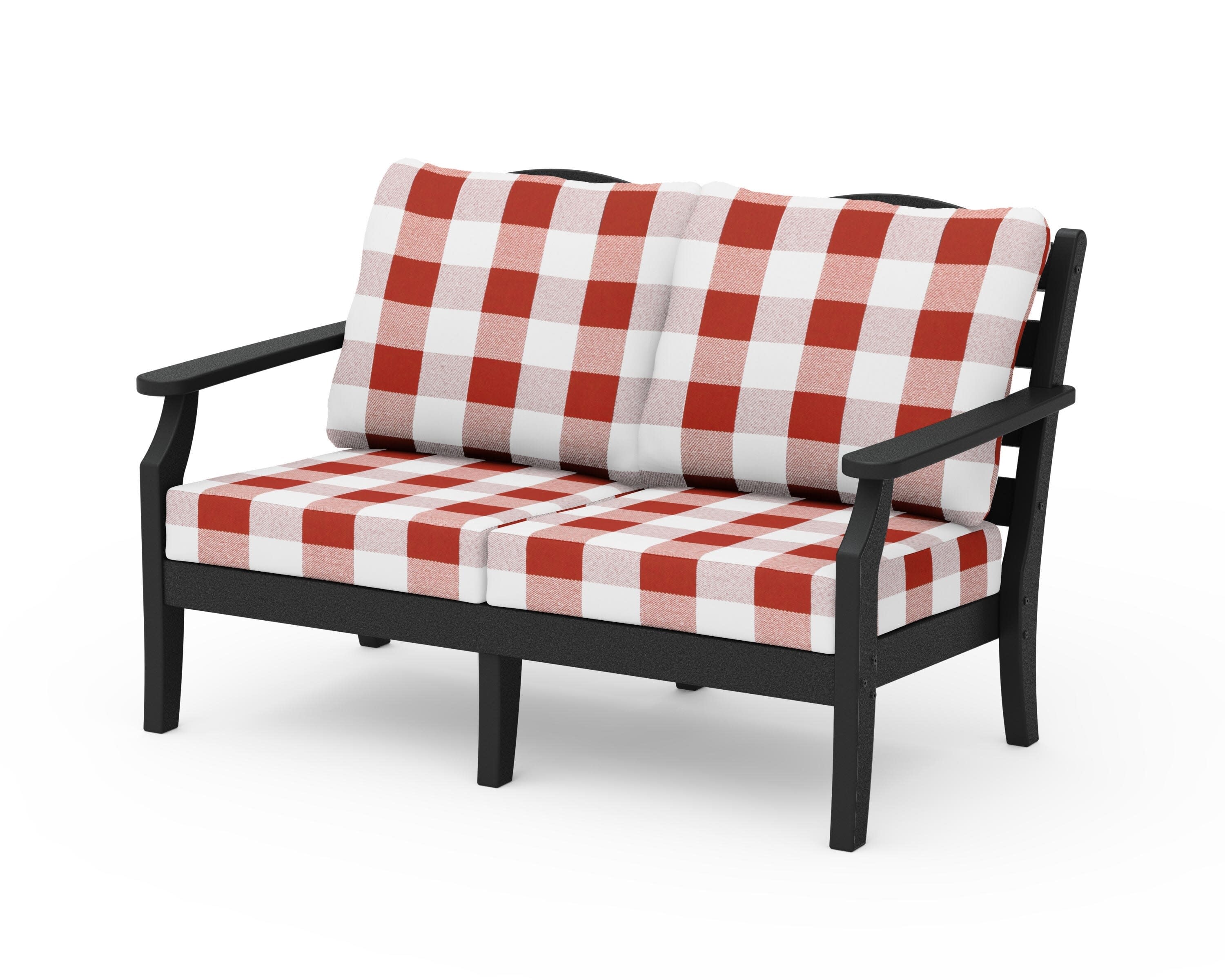 Savannah Deep Seating Loveseat in Black / Buffalo Plaid Crimson