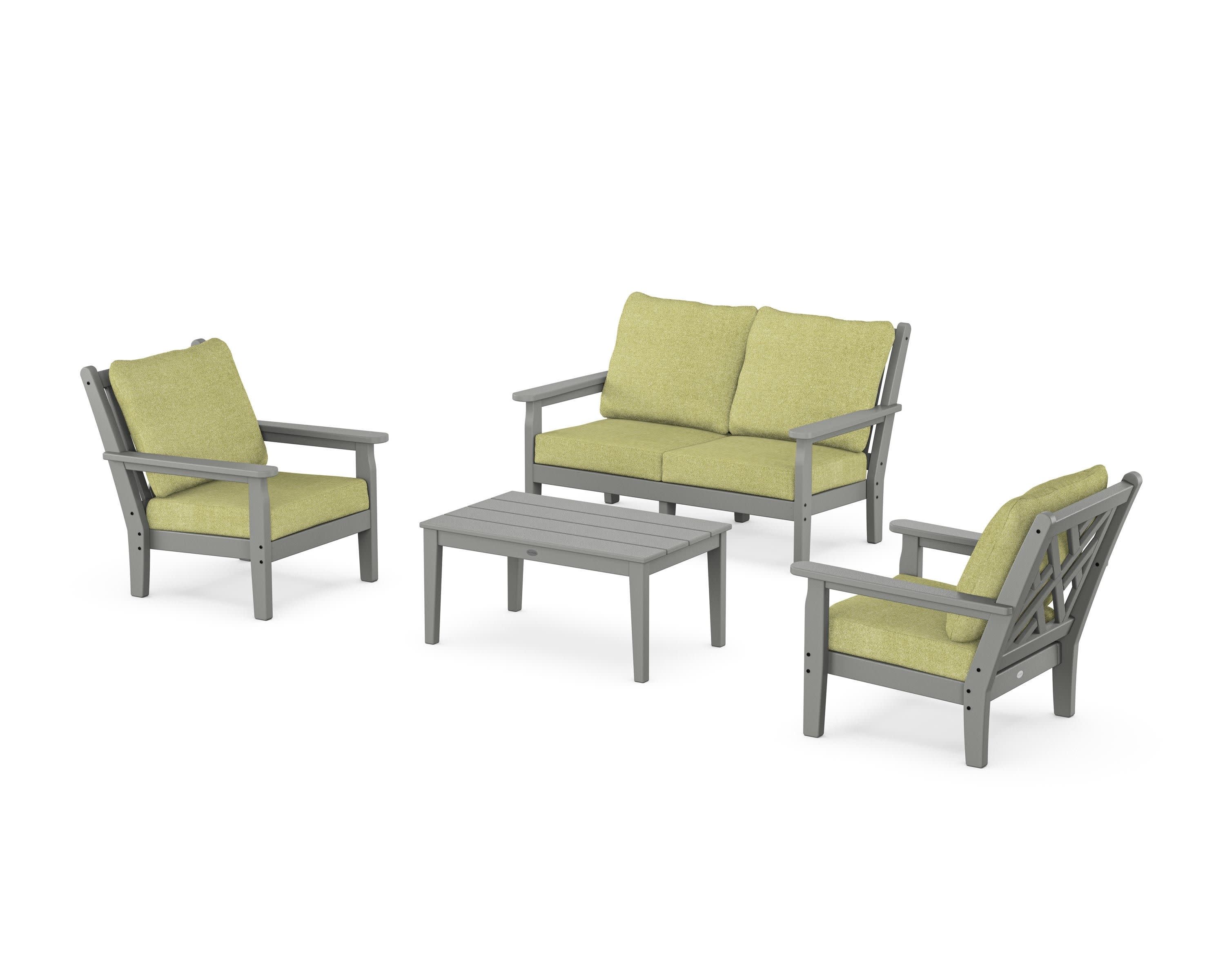 Chippendale 4-Piece Deep Seating Set with Loveseat in Slate Grey / Chartreuse Boucle