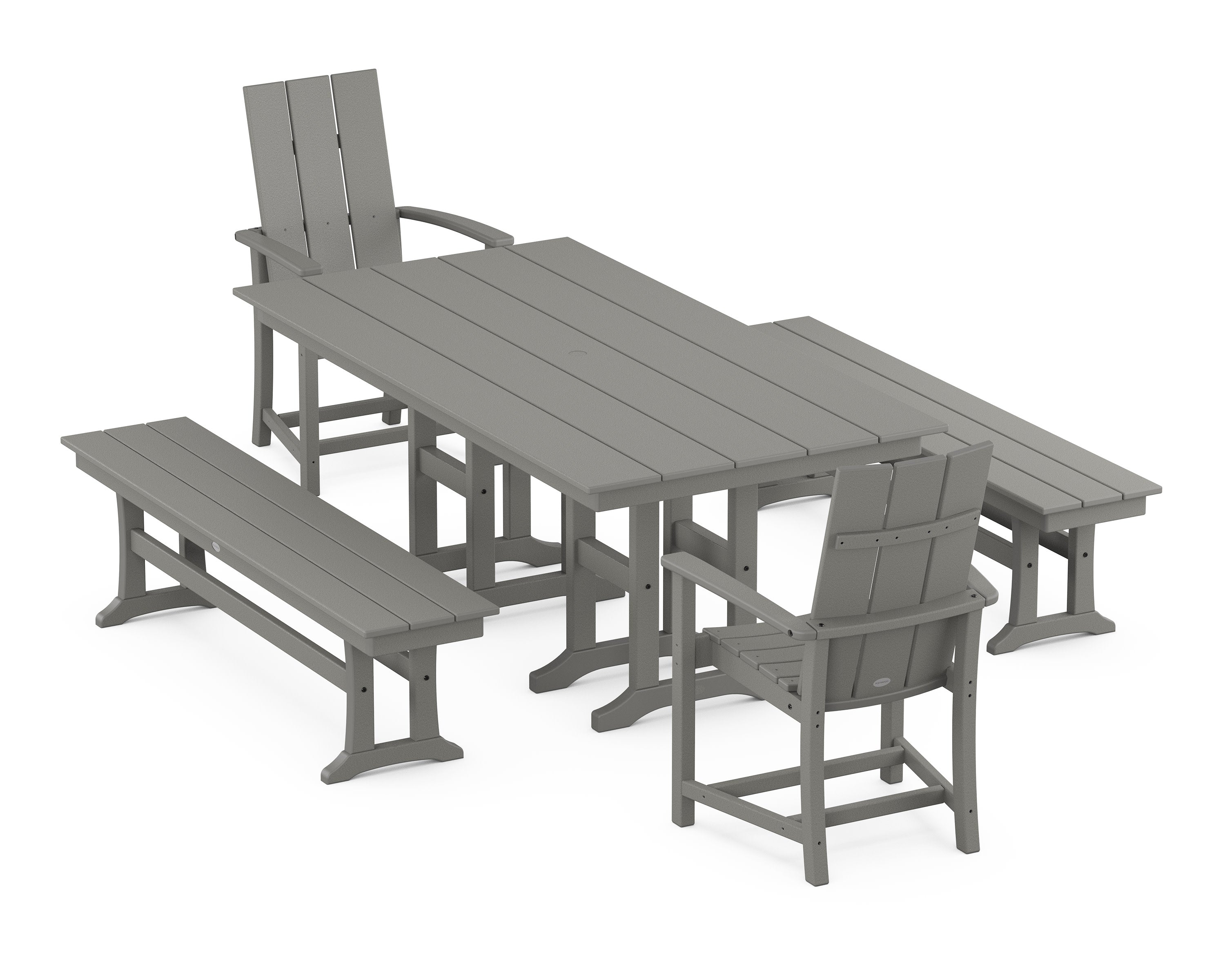 Modern Adirondack 5-Piece Farmhouse Dining Set with Benches in Slate Grey