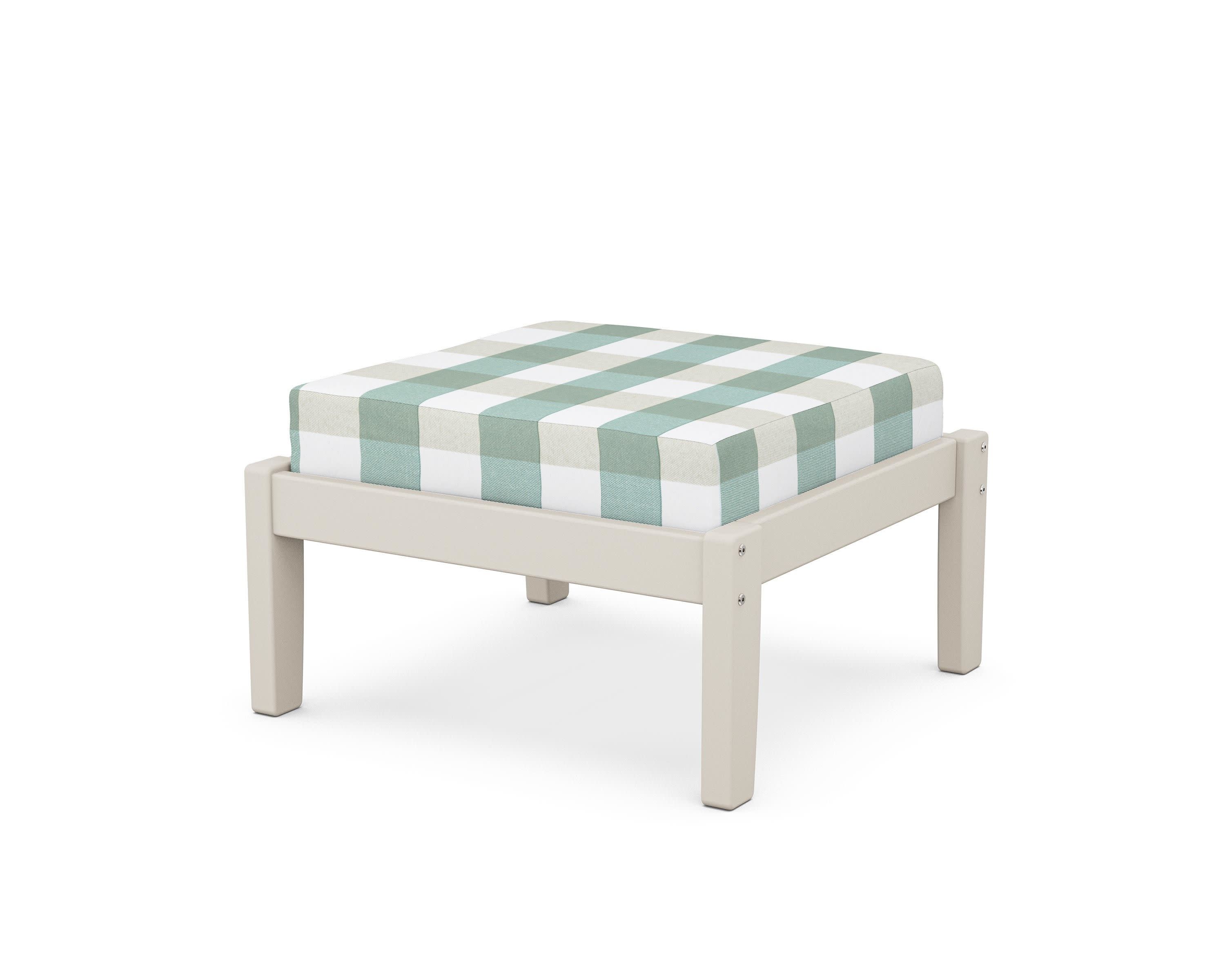 Deep Seating Ottoman in Sand / Buffalo Plaid Glacier Spa