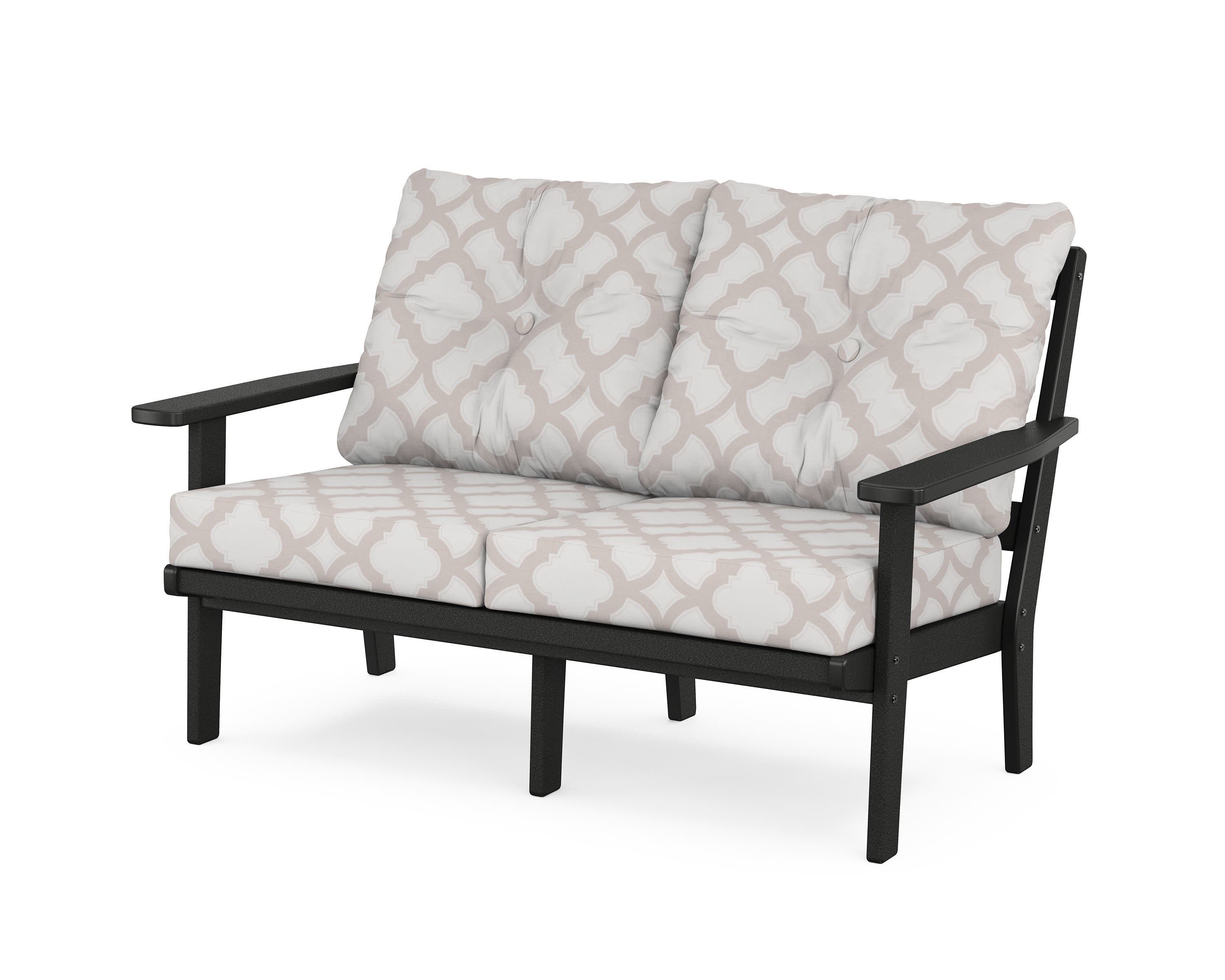 Oxford Deep SeatingLoveseat in Black / Trellis Dune Burlap