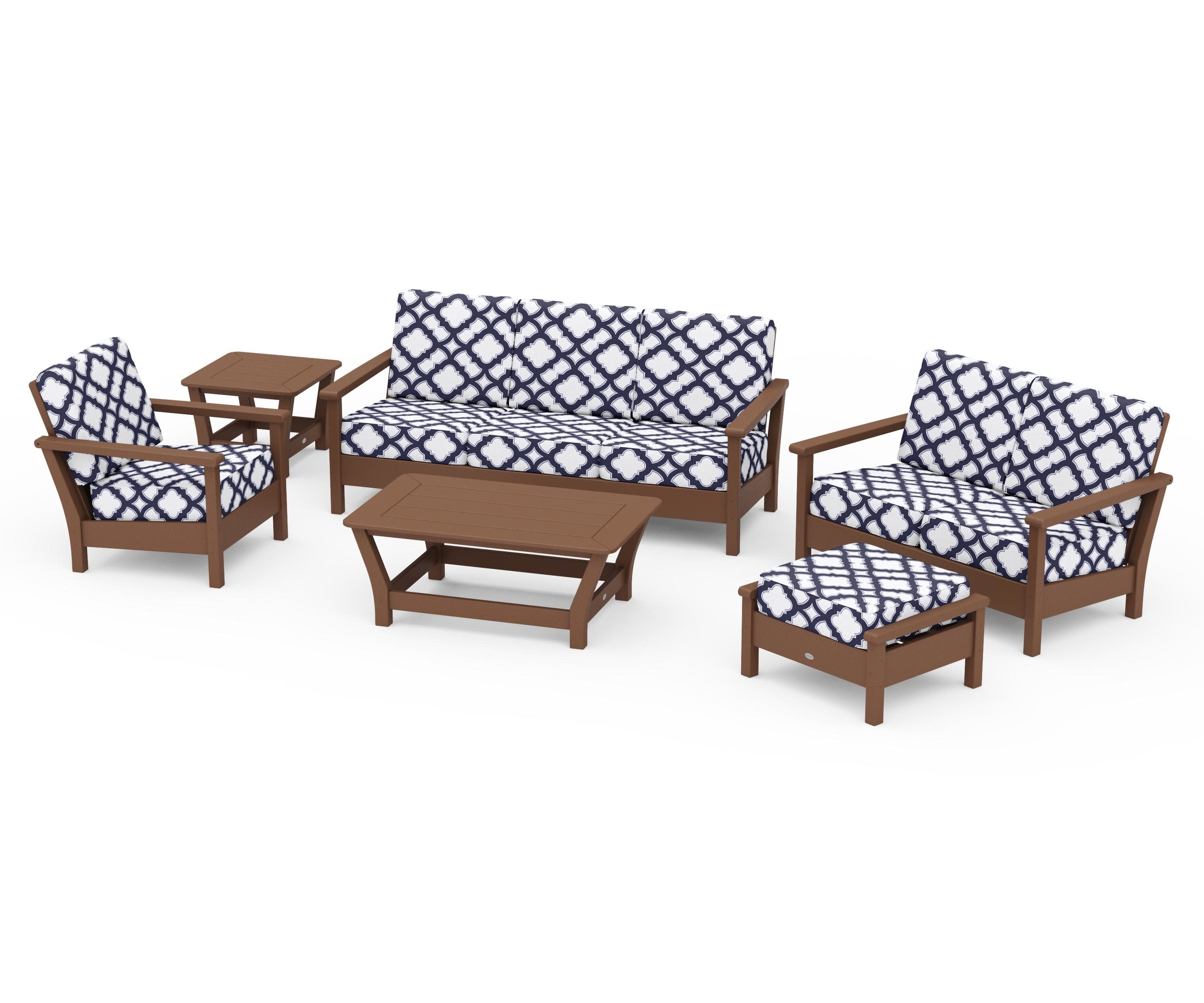 Harbour 6-Piece Outdoor Living Set in Teak / Trellis Navy