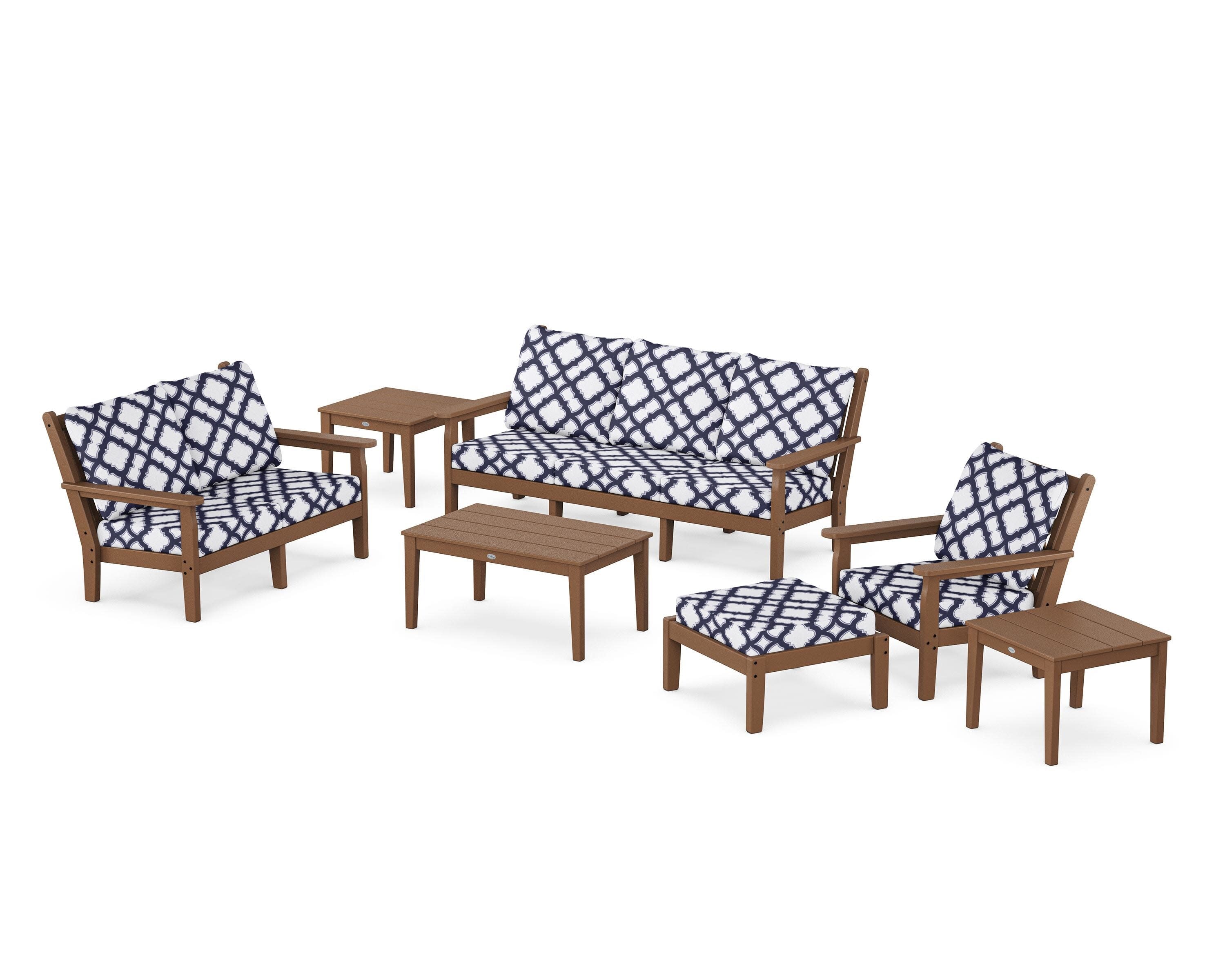 Chippendale 7-Piece Deep Seating Set in Teak / Trellis Navy