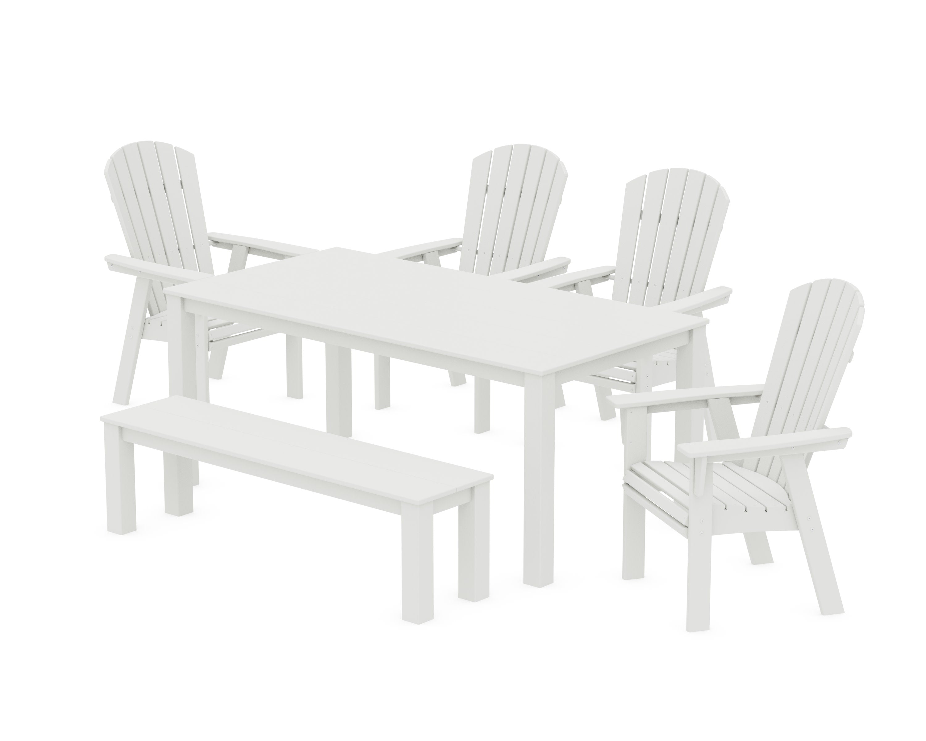 Nautical Curveback Adirondack 6-Piece Parsons Dining Set with Bench in Vintage White