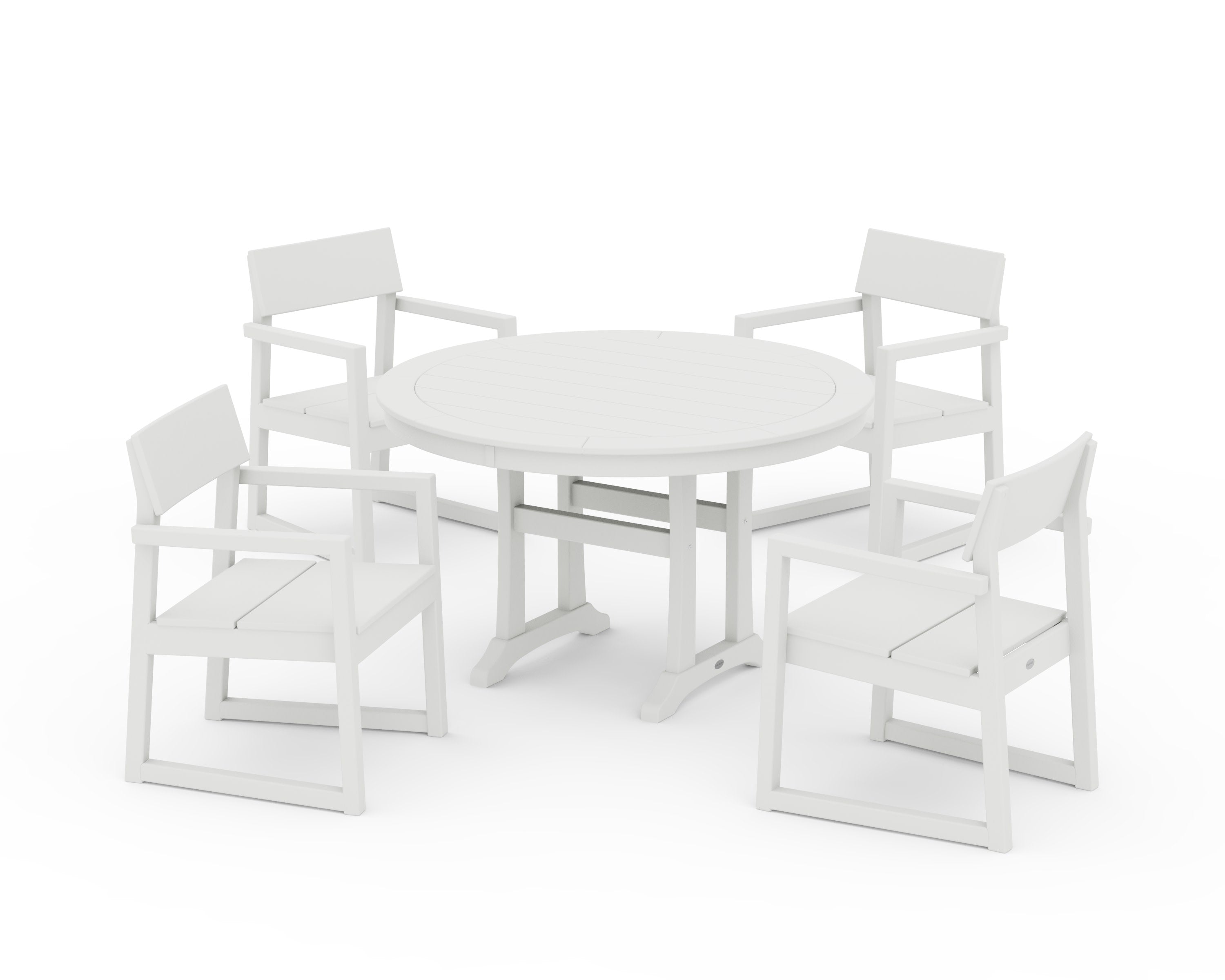 EDGE 5-Piece Round Dining Set with Trestle Legs in Vintage White