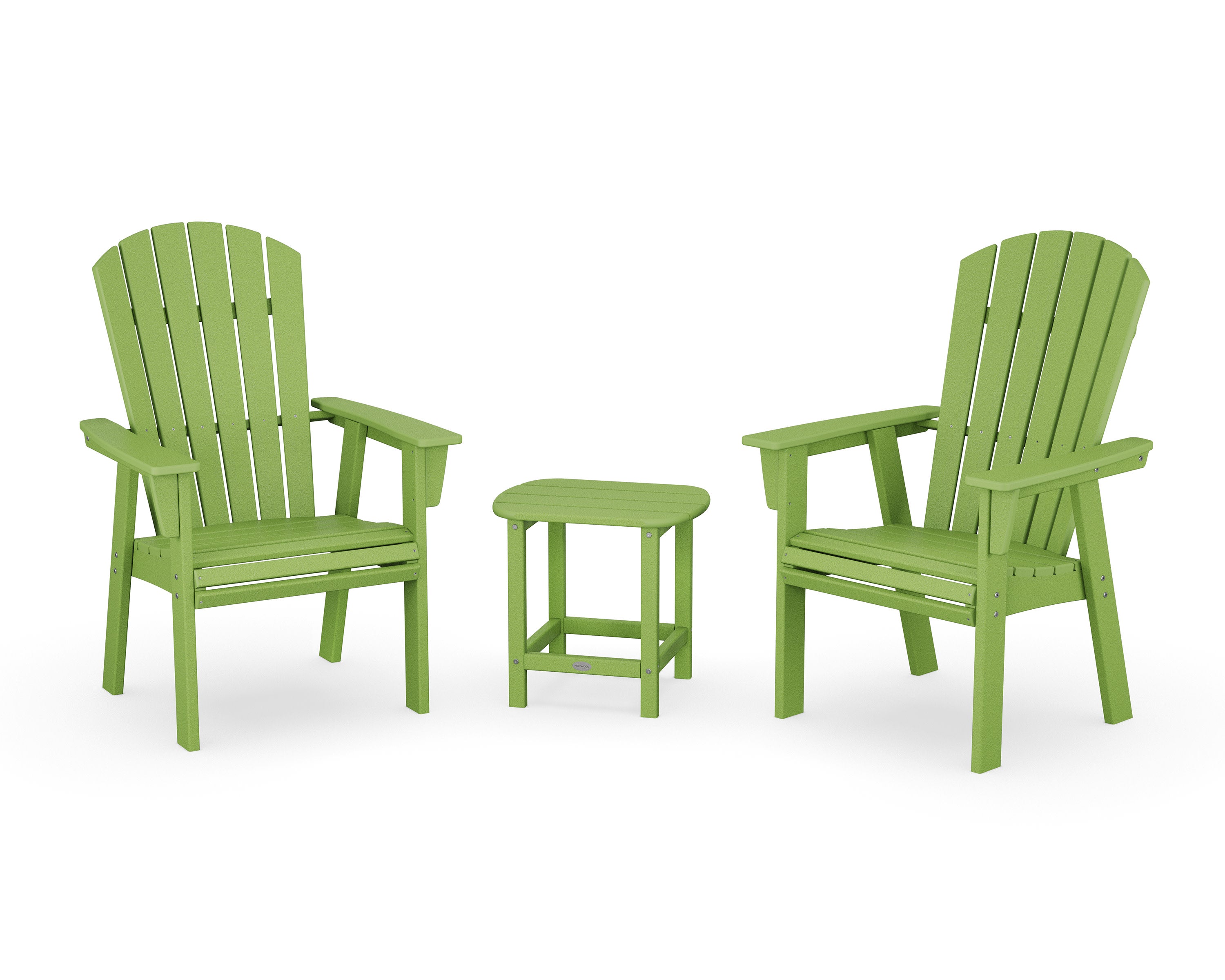 Nautical 3-Piece Curveback Upright Adirondack Chair Set in Lime