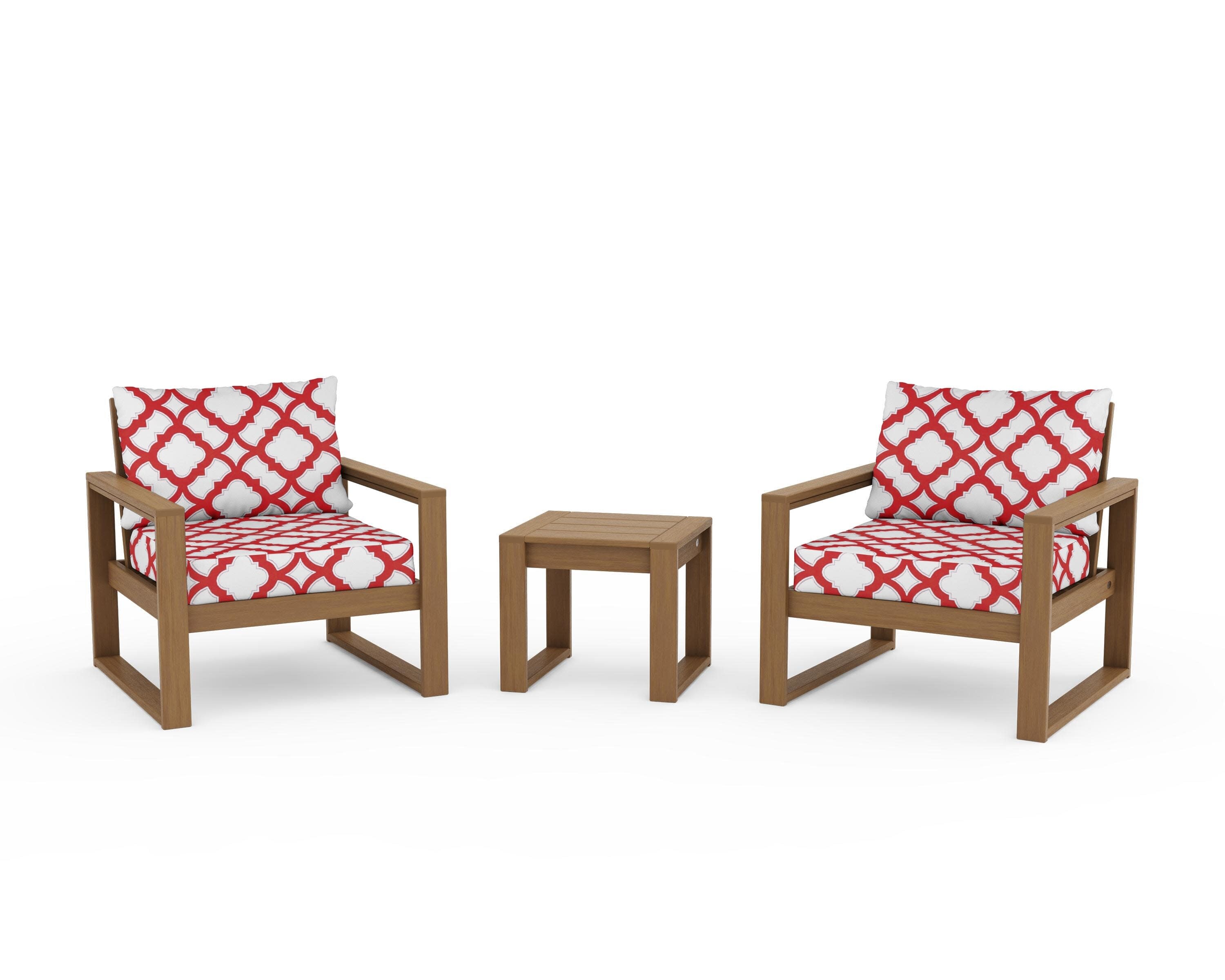 EDGE Sectional 3-Piece Deep Seating Set in Natural / Trellis Crimson