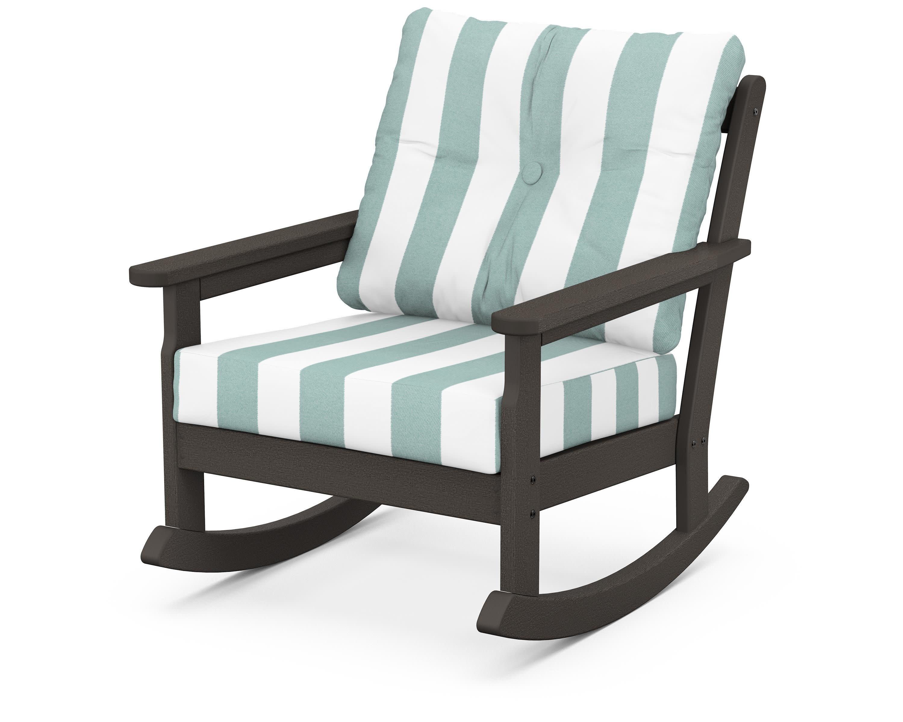 Vineyard Deep Seating Rocking Chair in Vintage Coffee / Cabana Stripe Glacier Spa
