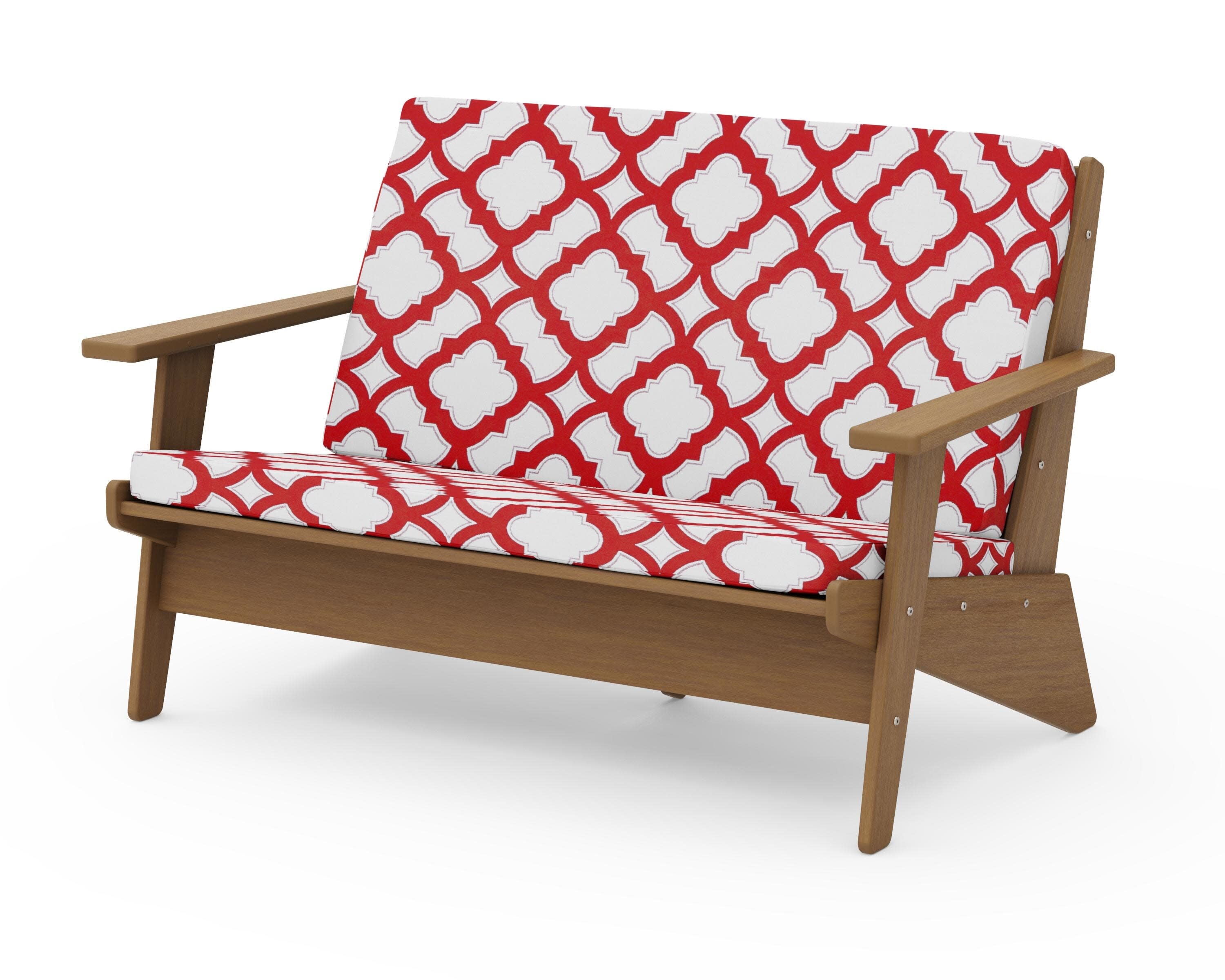 Riviera Modern Lounge Loveseat in Natural / Trellis Crimson