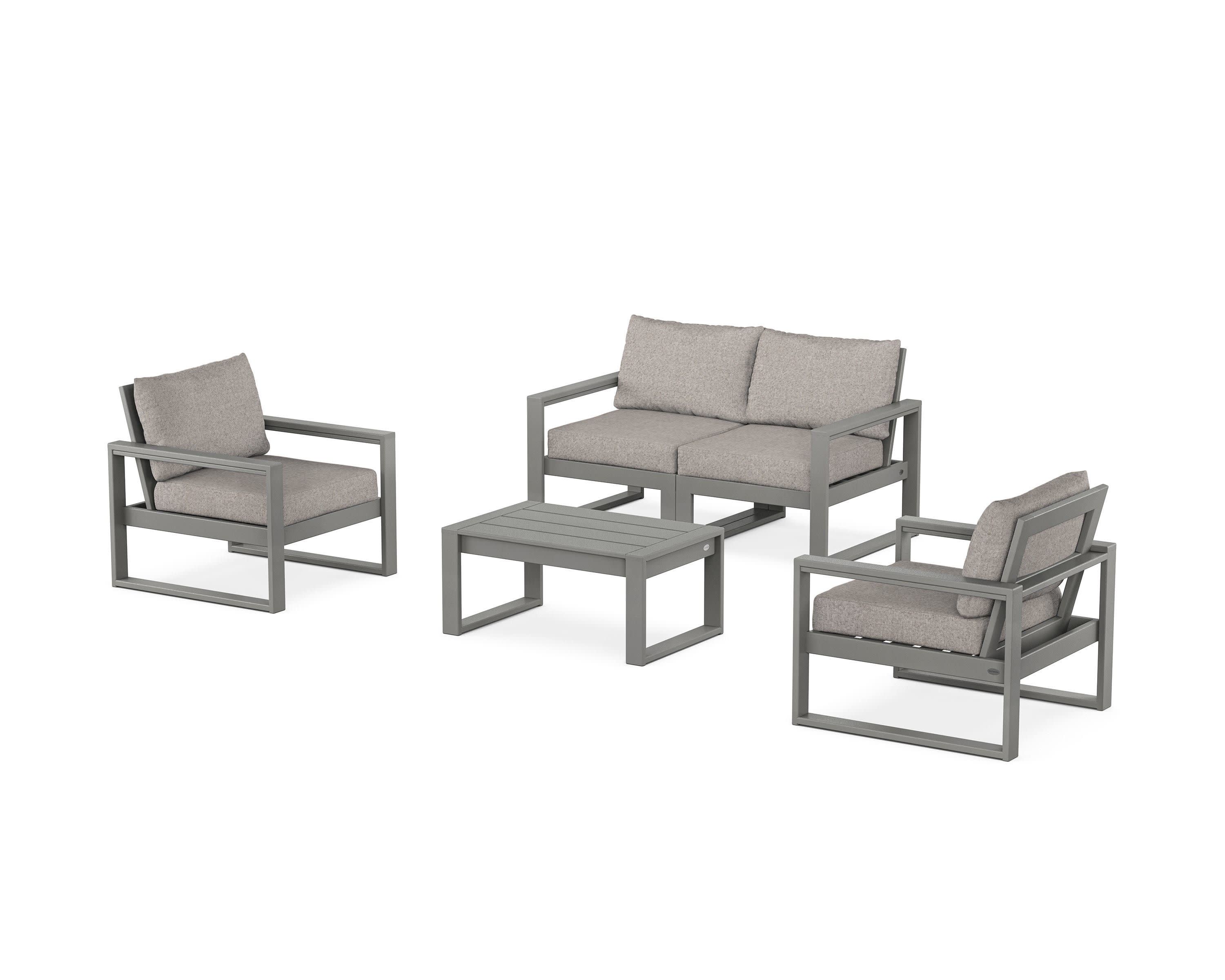 EDGE Sectional 4-Piece Deep Seating Set with Loveseat in Slate Grey / Weathered Tweed