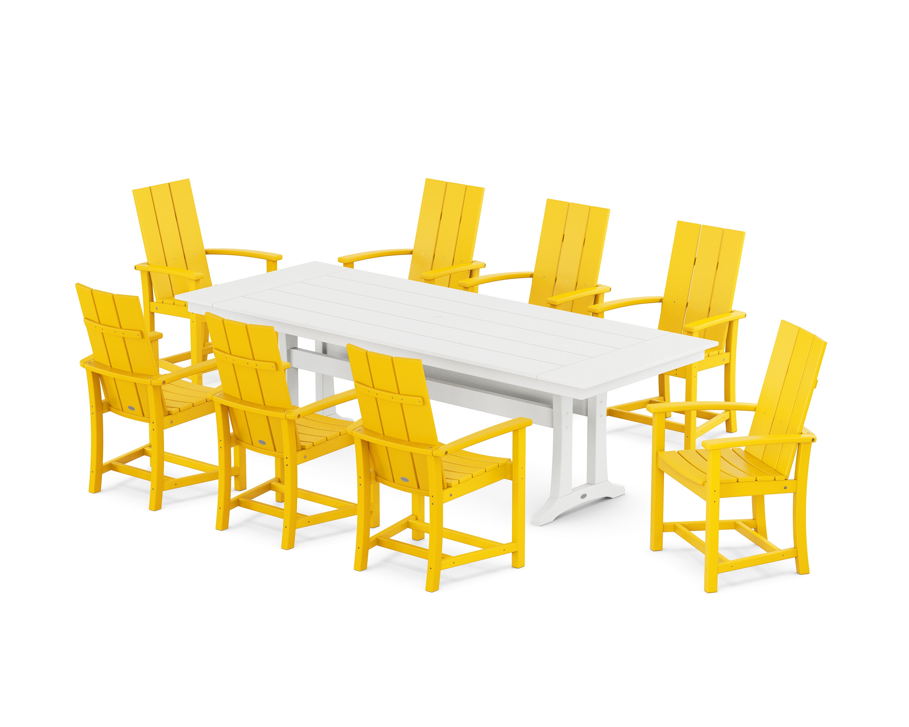 Modern Adirondack 9-Piece Farmhouse Dining Set with Trestle Legs in Lemon / White