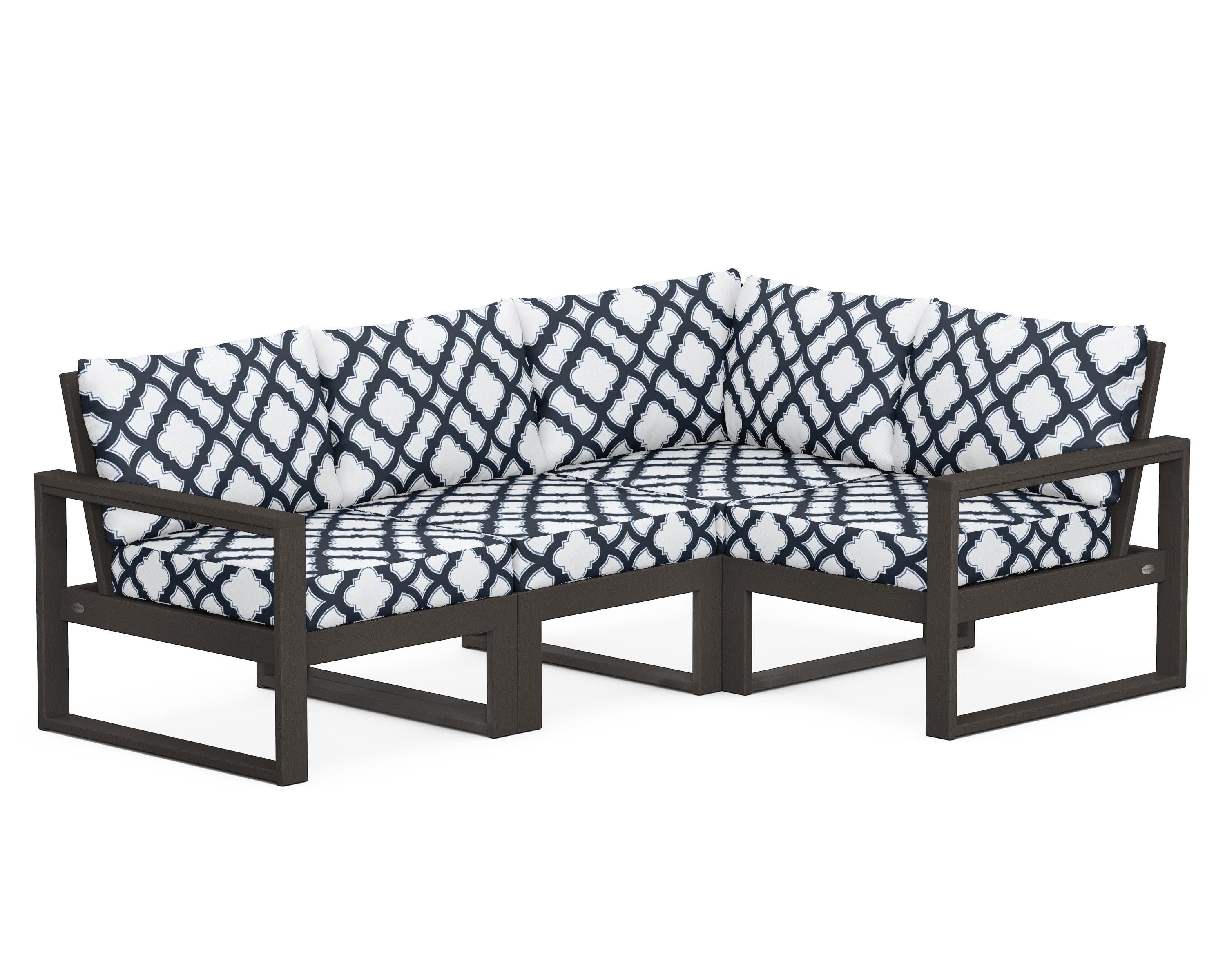 EDGE 4-Piece Modular Deep Seating Set in Vintage Coffee / Trellis Marine Indigo