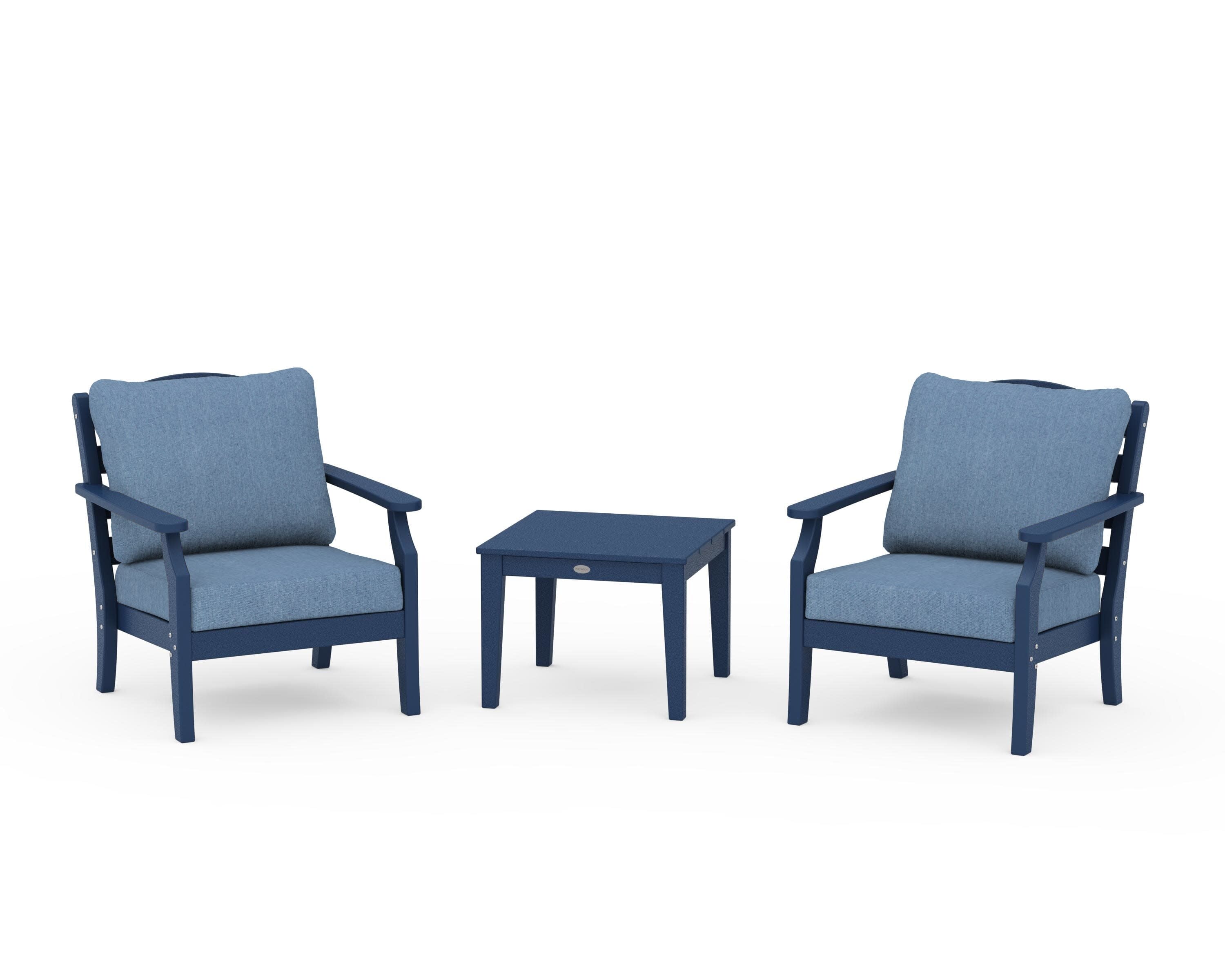 Savannah 3-Piece Deep Seating Set in Navy / Sky Blue