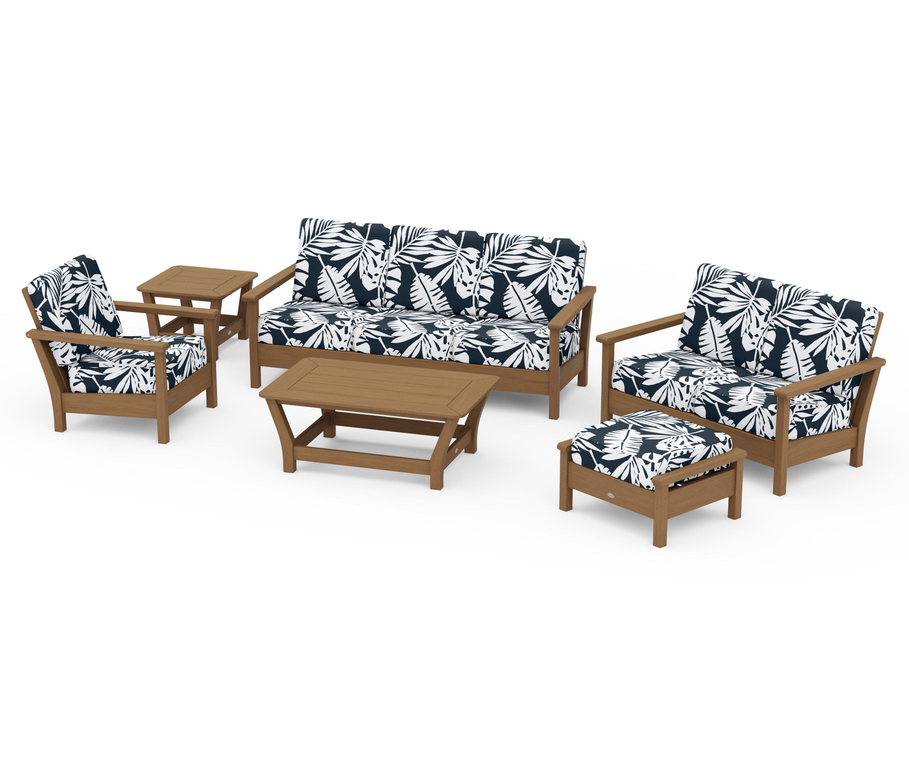 Harbour 6-Piece Outdoor Living Set in Natural / Leaf Marine Indigo