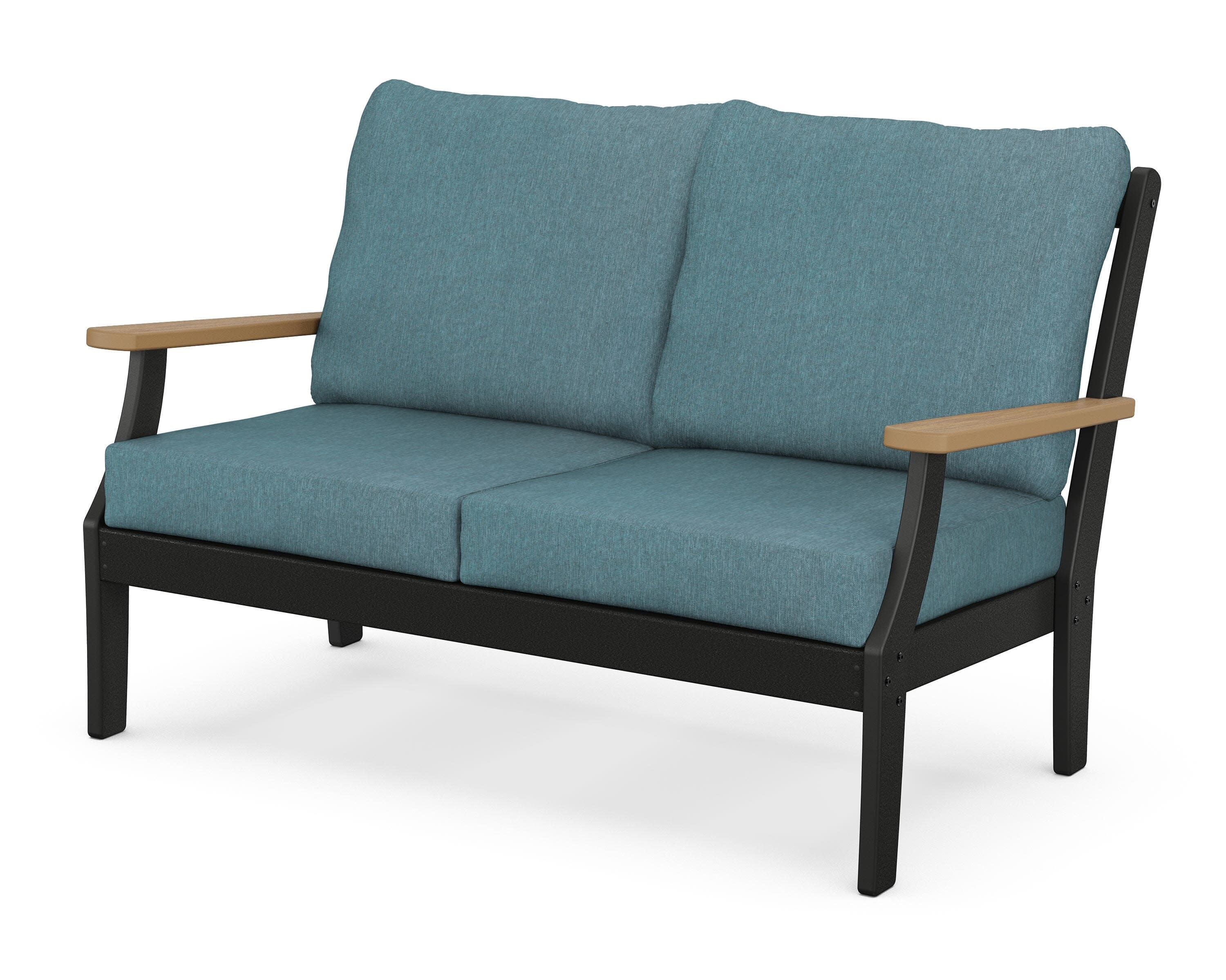 Braxton Deep Seating Loveseat in Black / Natural / Ocean Teal
