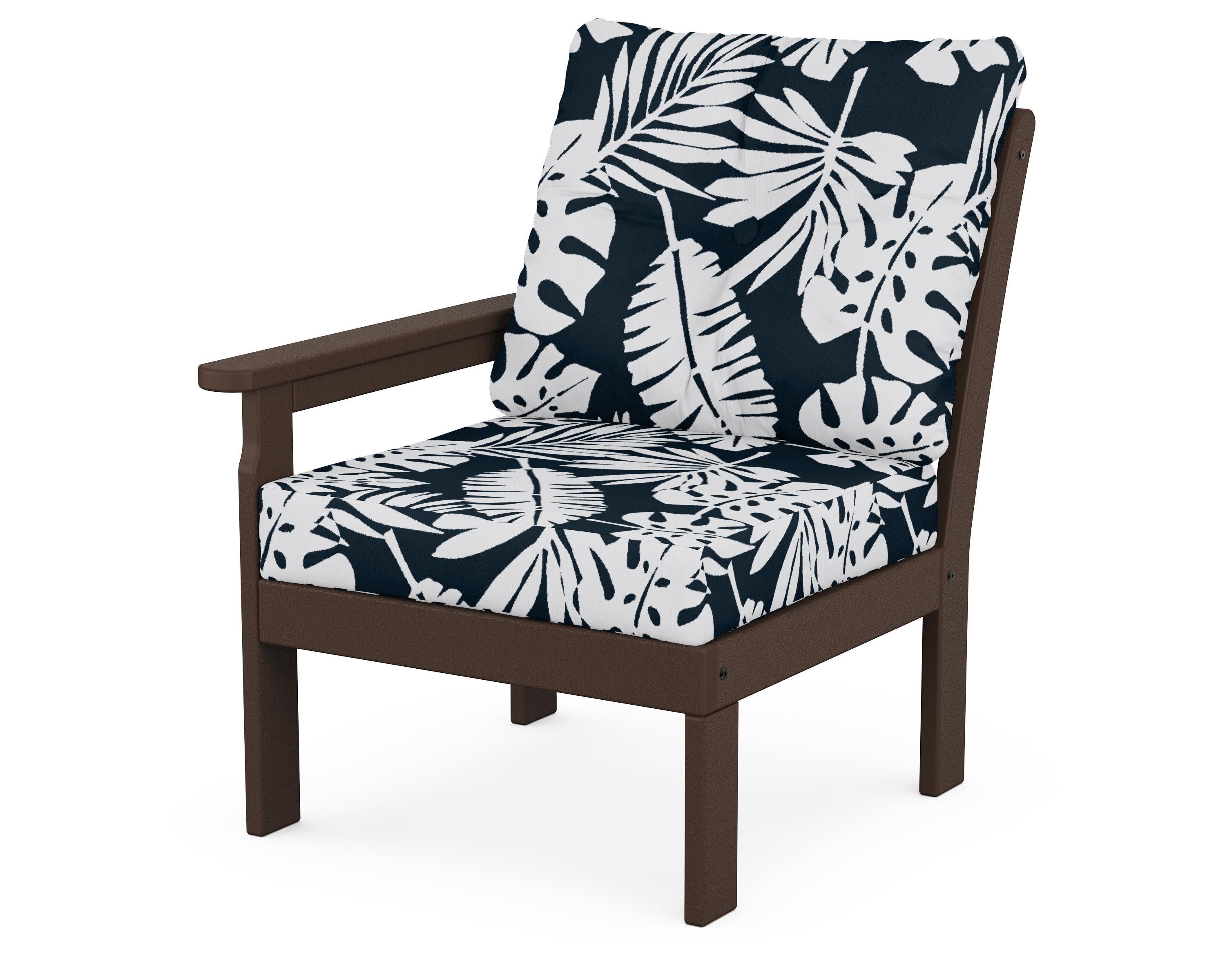 Vineyard Modular Left Arm Chair in Mahogany / Leaf Marine Indigo