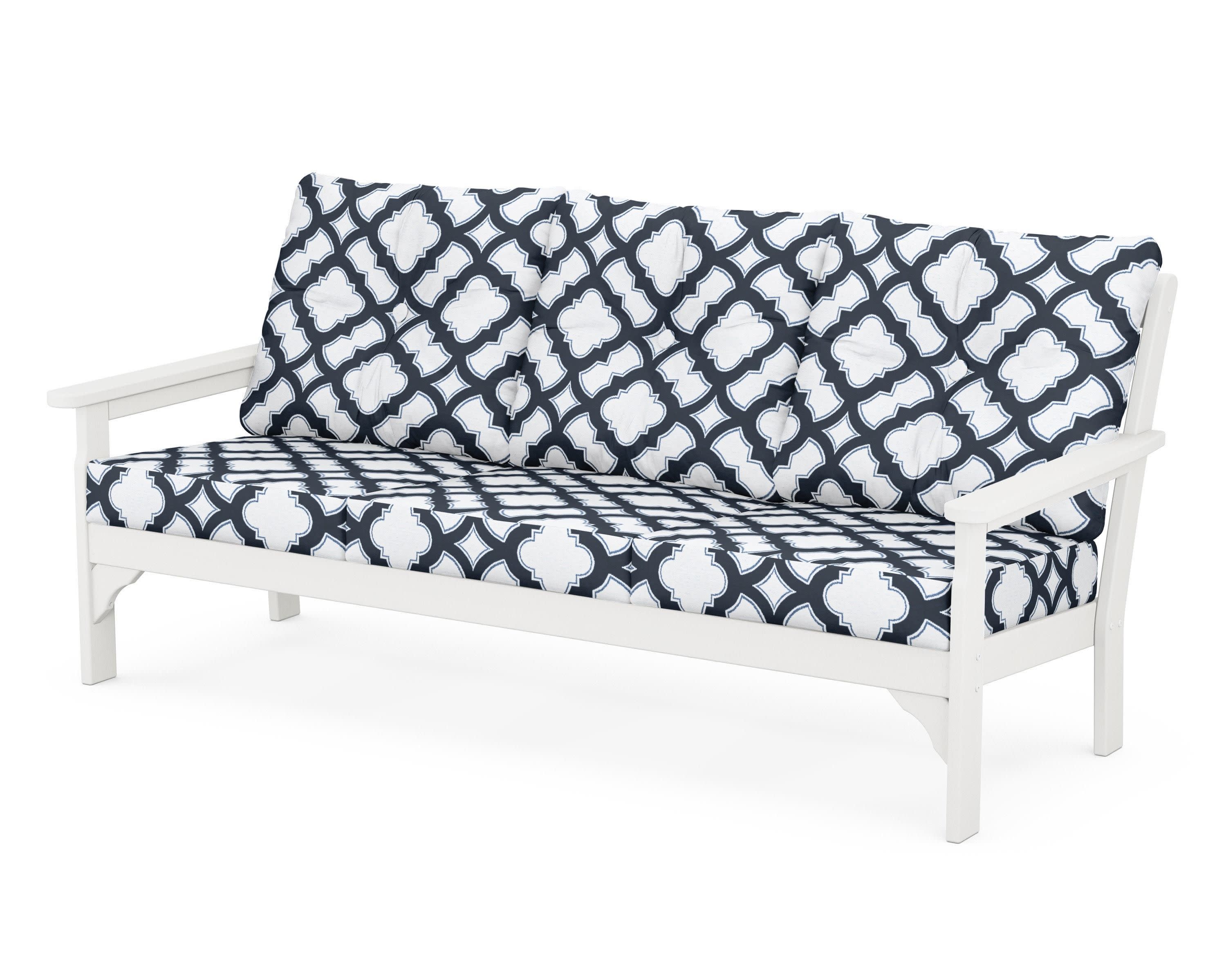 Vineyard Deep Seating Sofa in Vintage White / Trellis Marine Indigo
