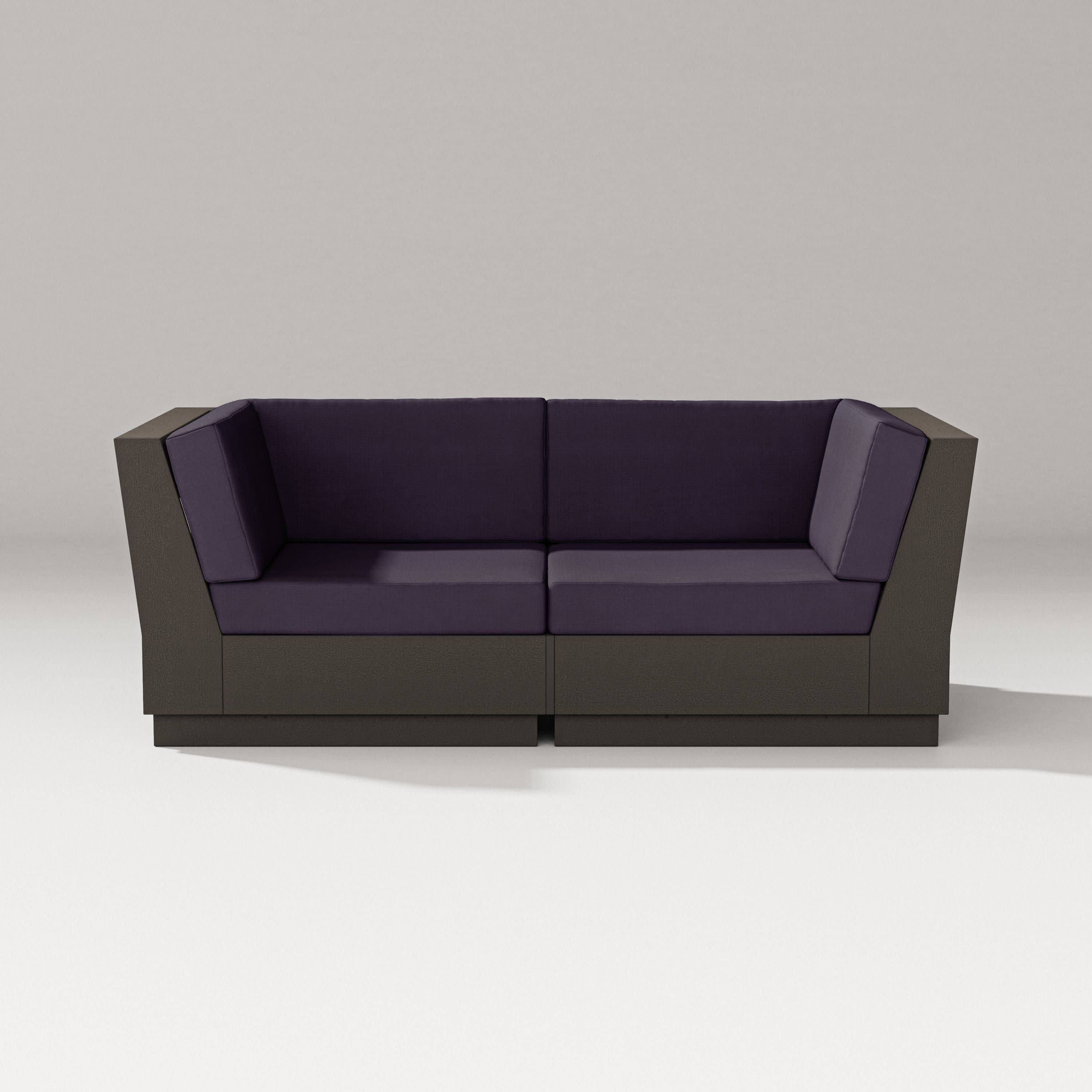 Elevate Loveseat Sectional in Vintage Coffee / Navy Linen