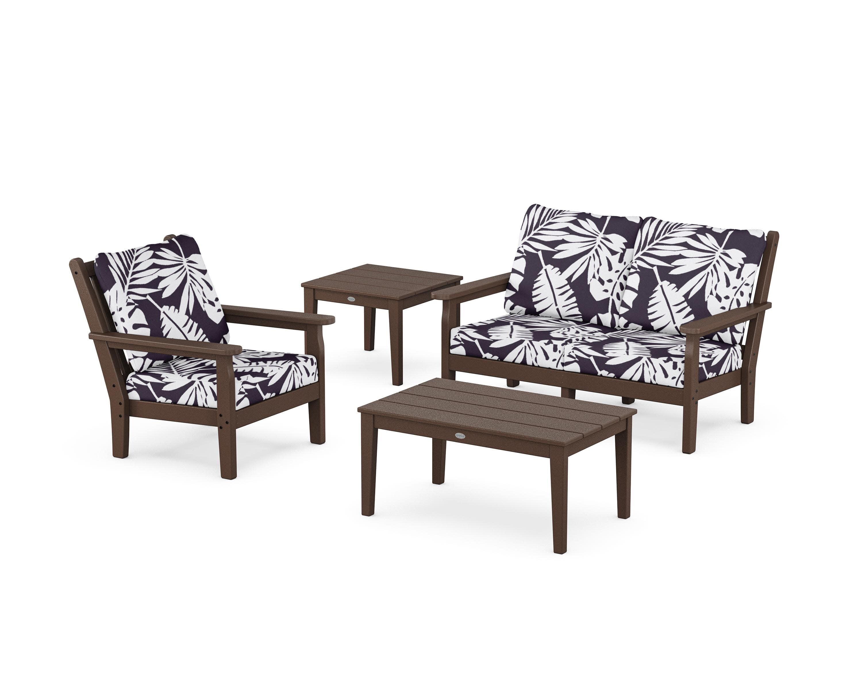 Chippendale 4-Piece Deep Seating Set in Mahogany / Leaf Navy