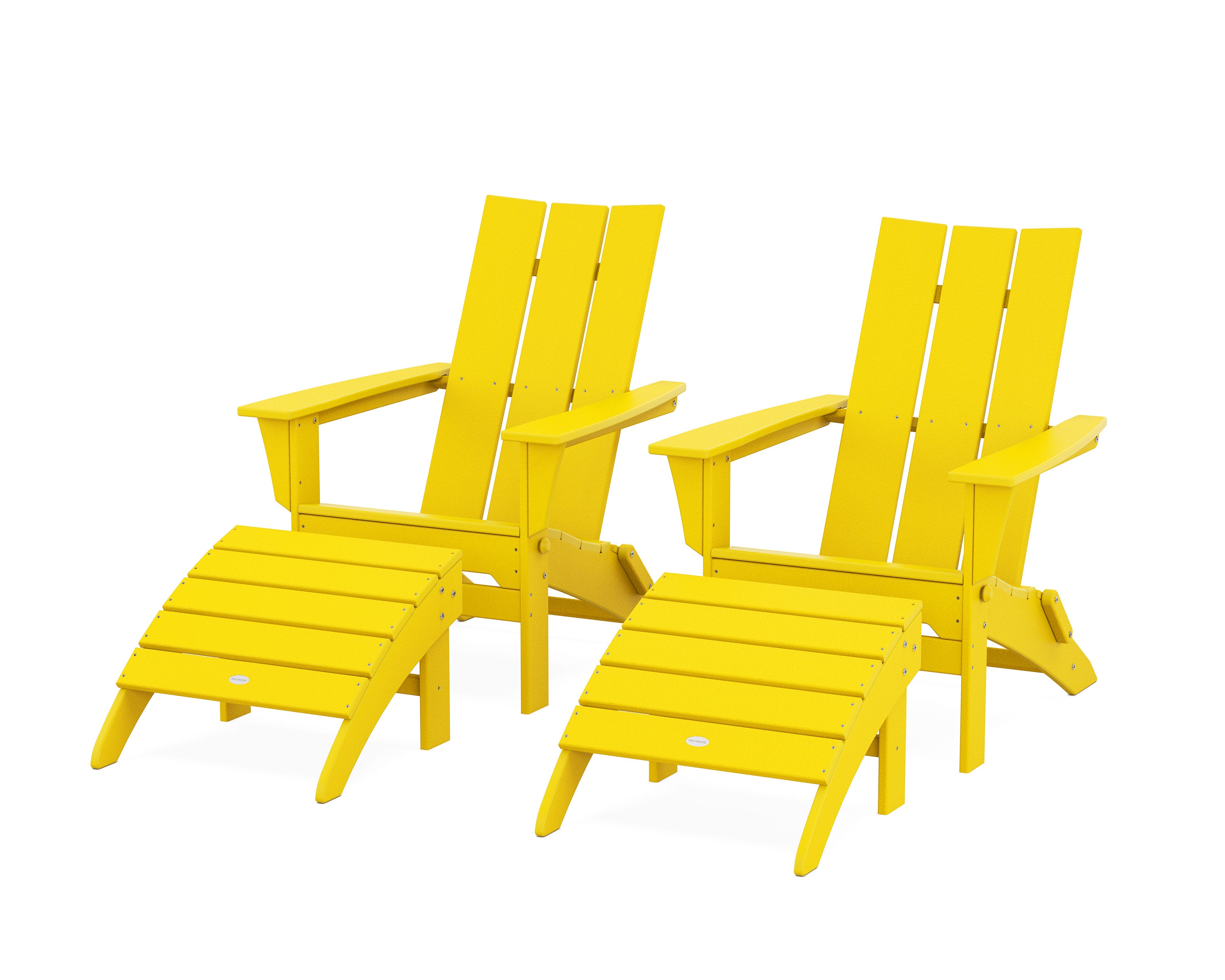 Modern Folding Adirondack Chair 4-Piece Set with Ottomans in Lemon