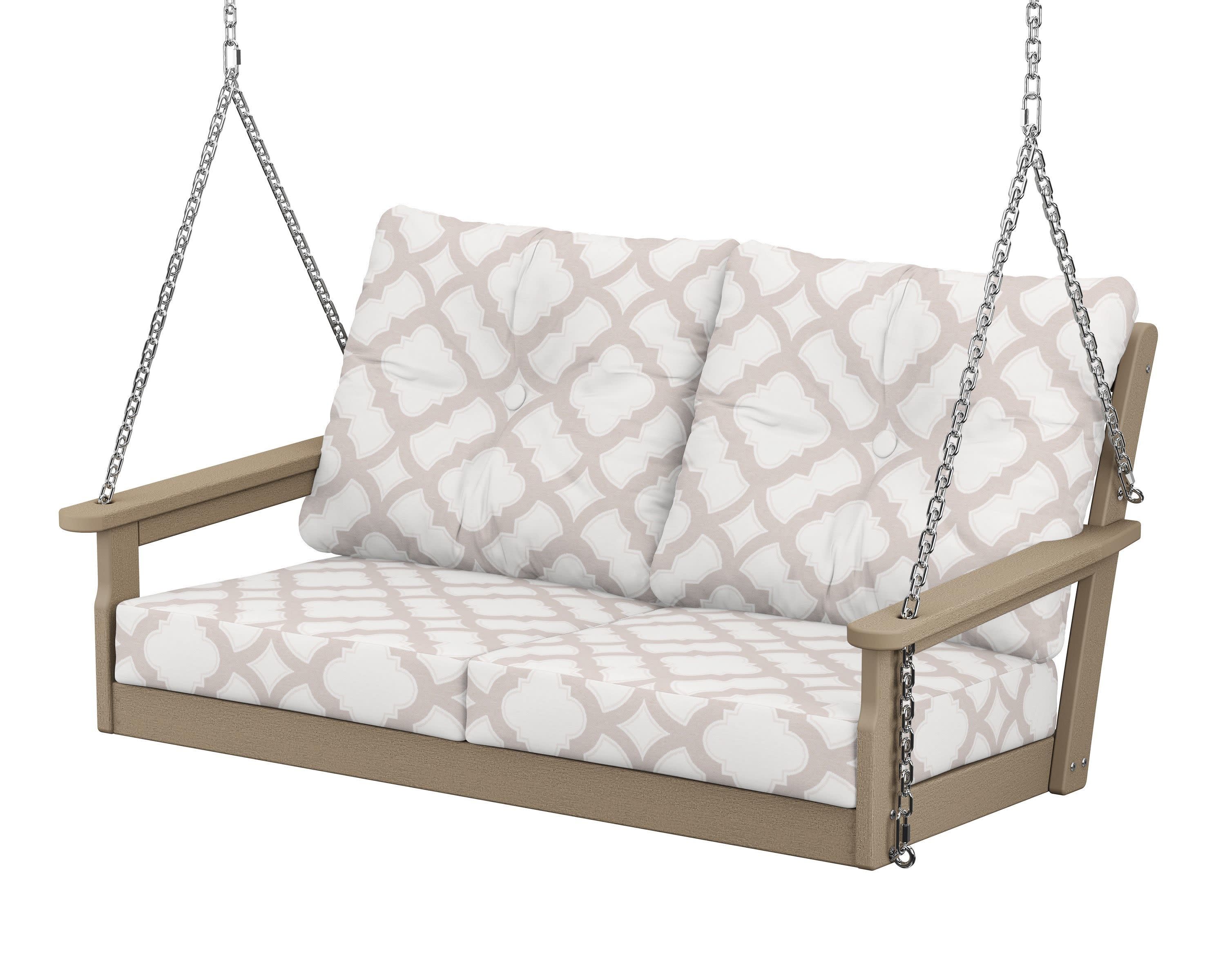 Vineyard Deep Seating Swing in Vintage Sahara / Trellis Dune Burlap
