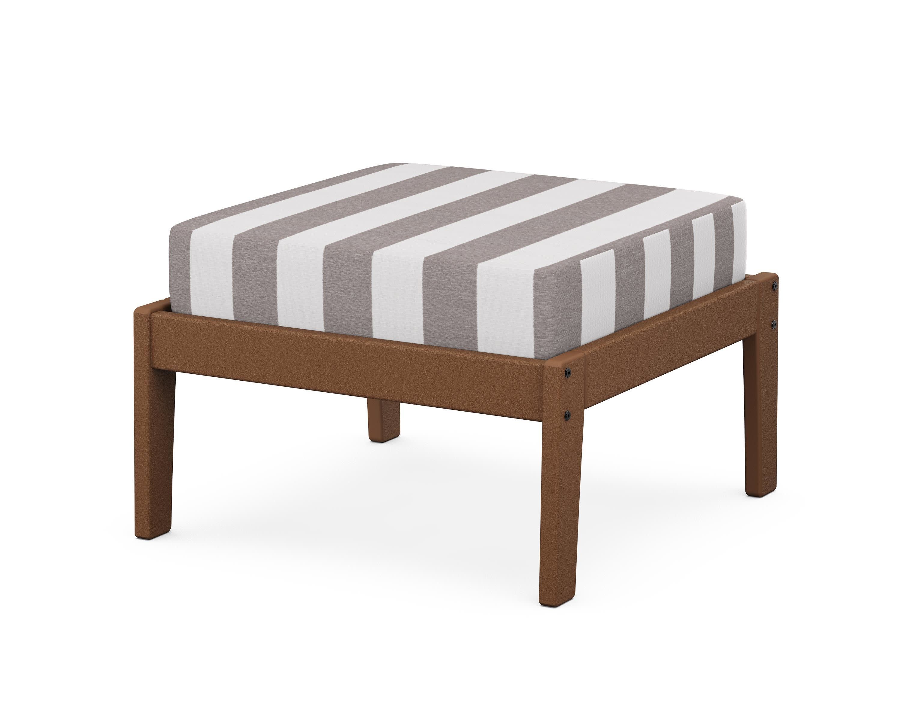 Deep Seating Ottoman in Teak / Cabana Stripe Grey Mist