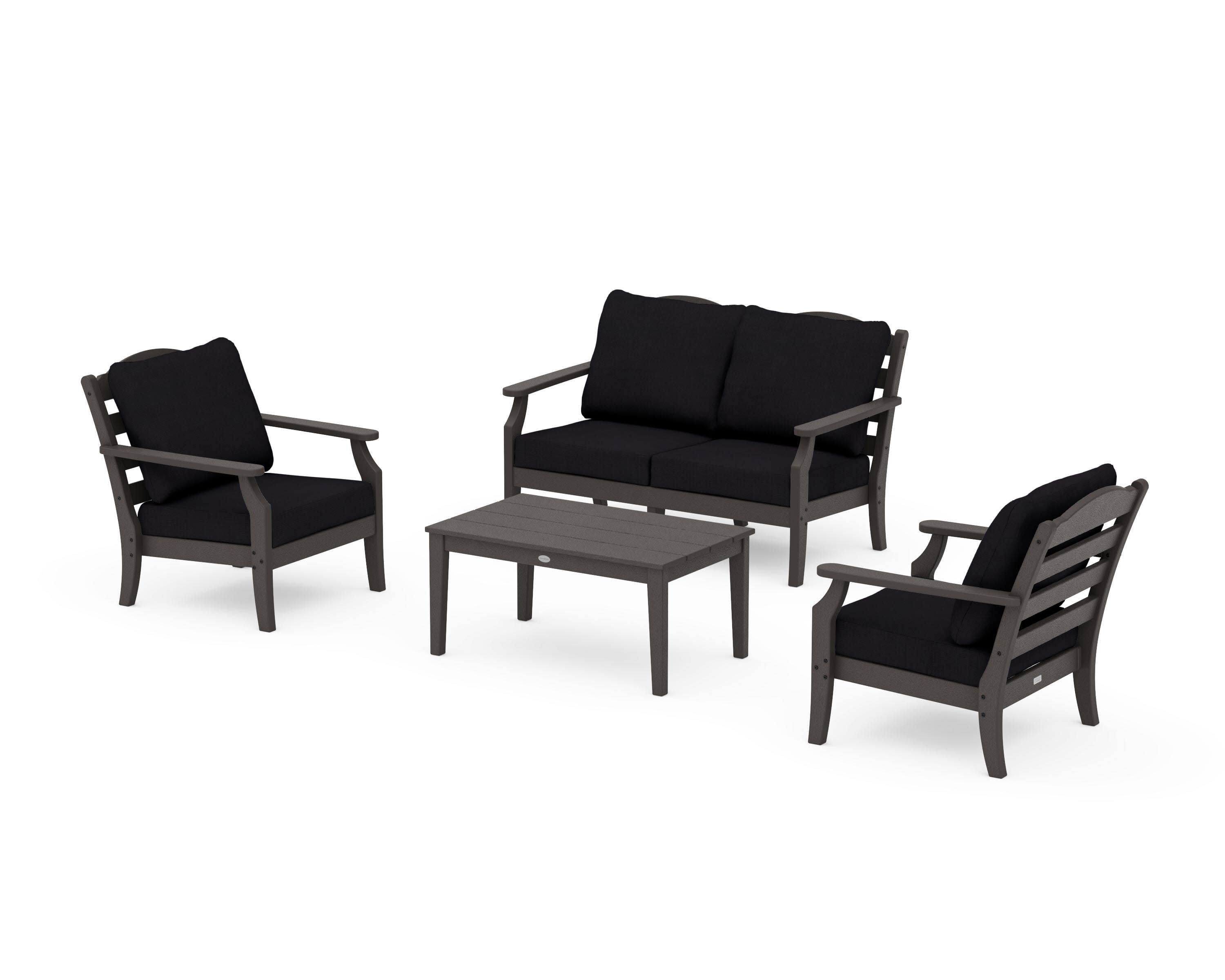 Savannah 4-Piece Deep Seating Set with Loveseat in Vintage Coffee / Midnight Linen