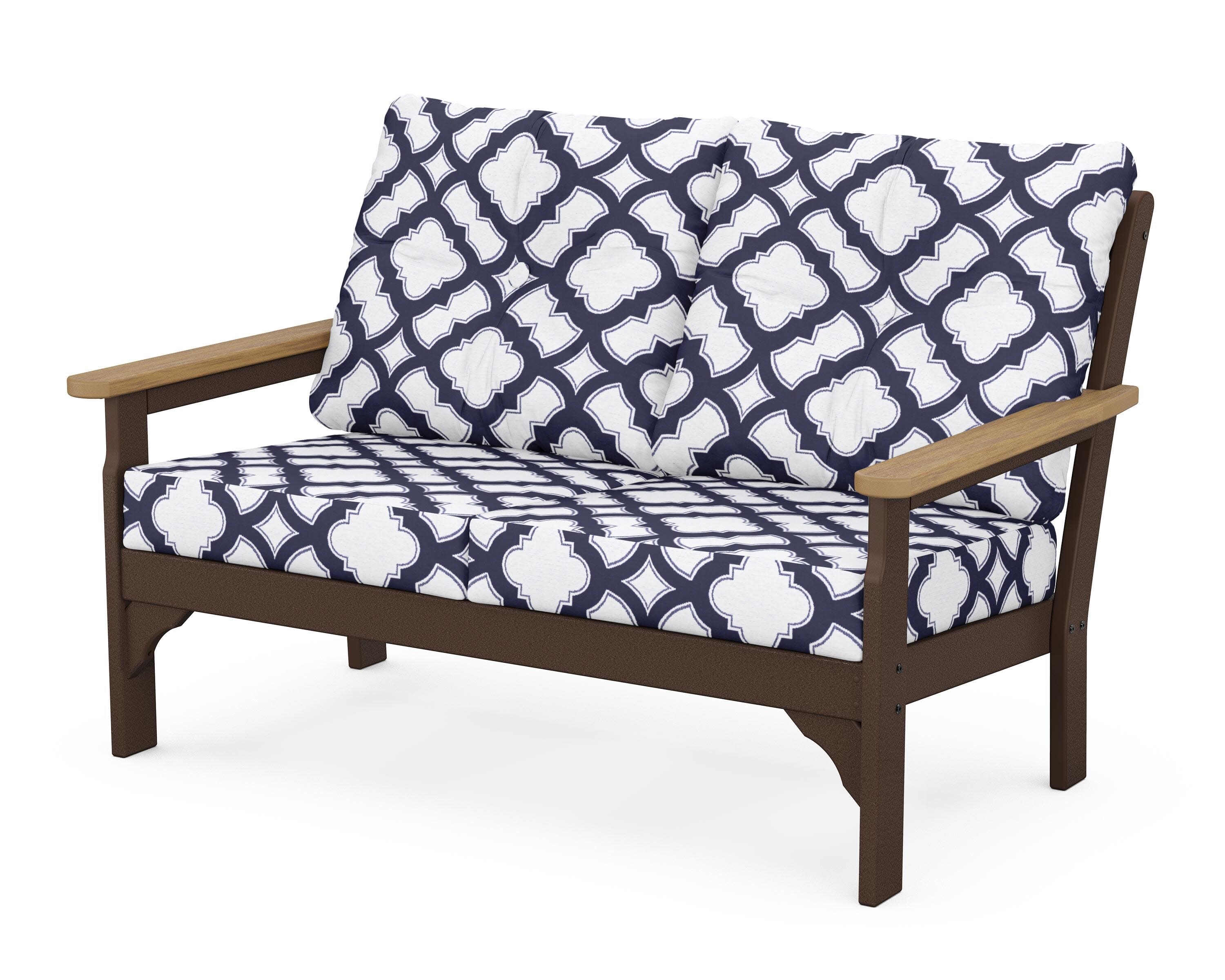 Vineyard Deep Seating Loveseat in Mahogany / Natural / Trellis Navy