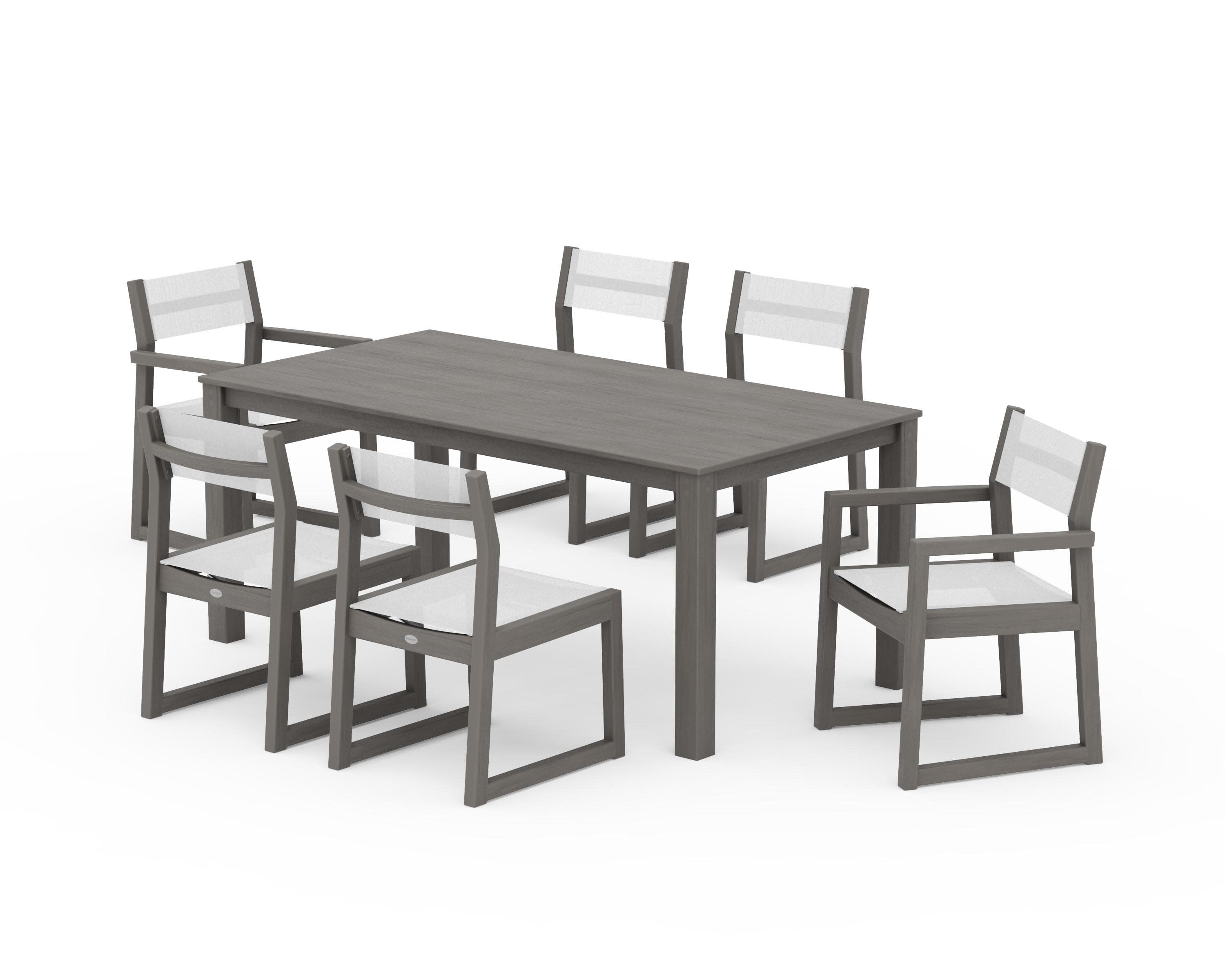 EDGE Sling 7-Piece Parsons Dining Set in Driftwood / White Sling