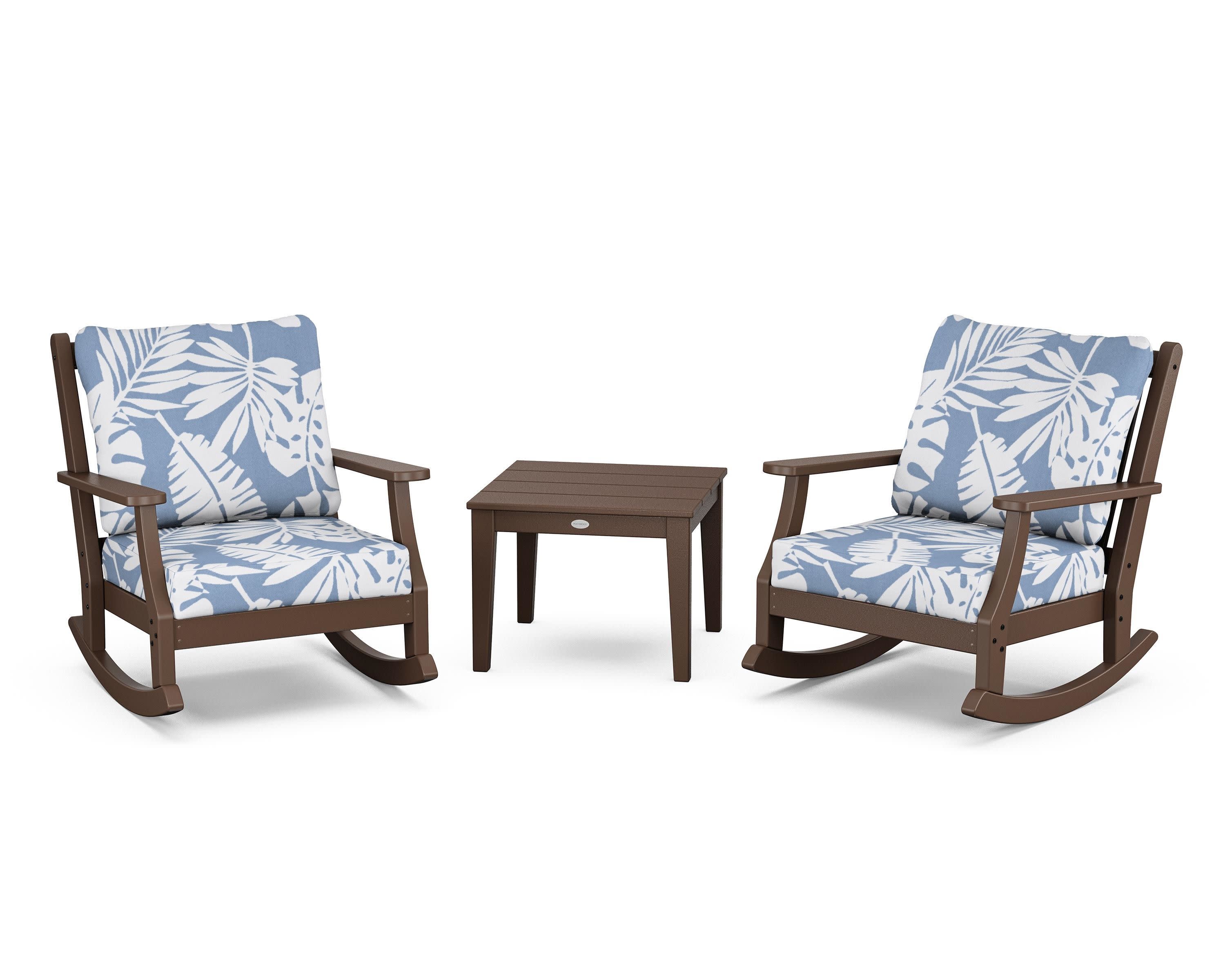 Wovendale 3-Piece Deep Seating Rocker Set in Mahogany / Leaf Sky Blue