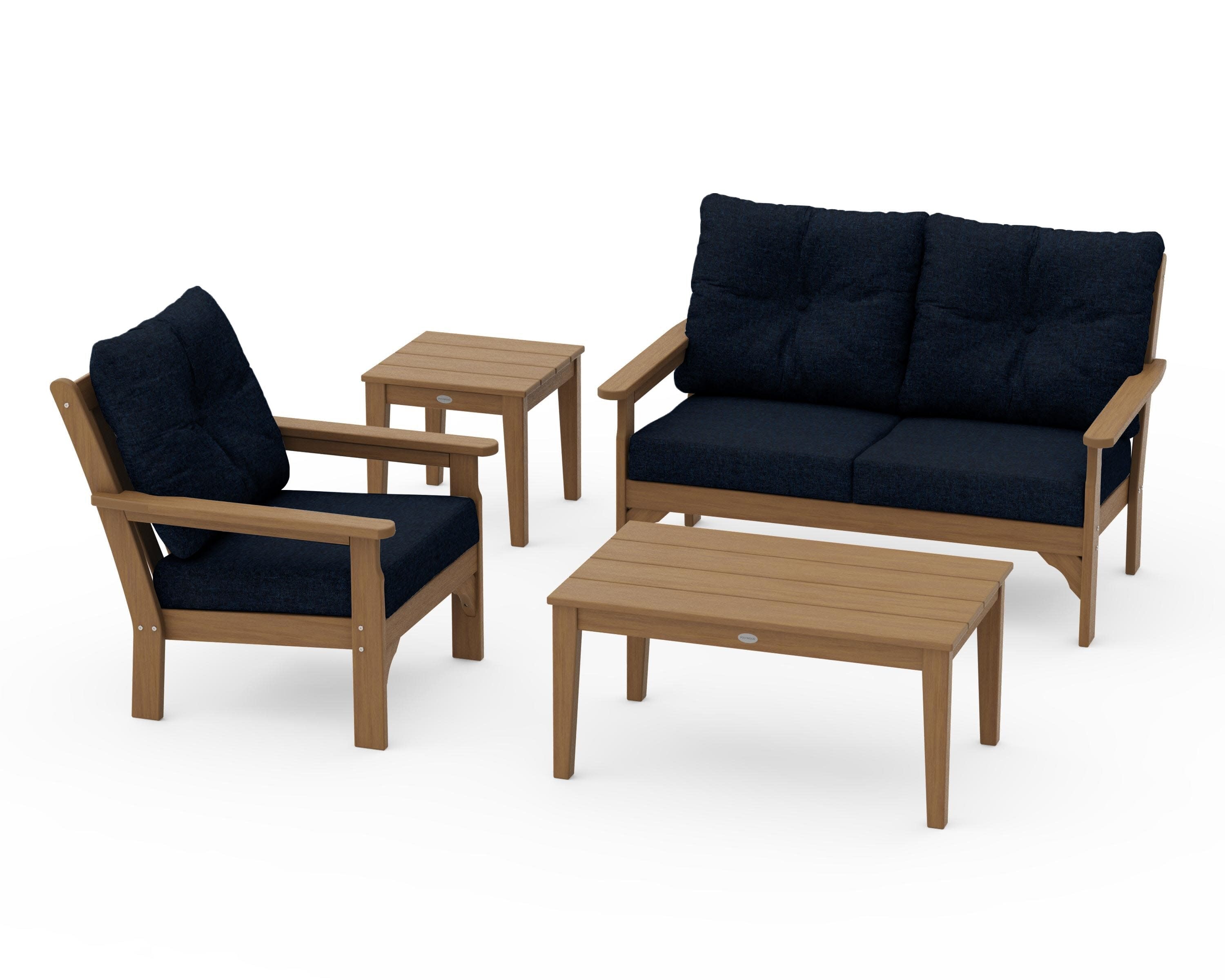 Vineyard 4-Piece Deep Seating Set in Natural / Marine Indigo