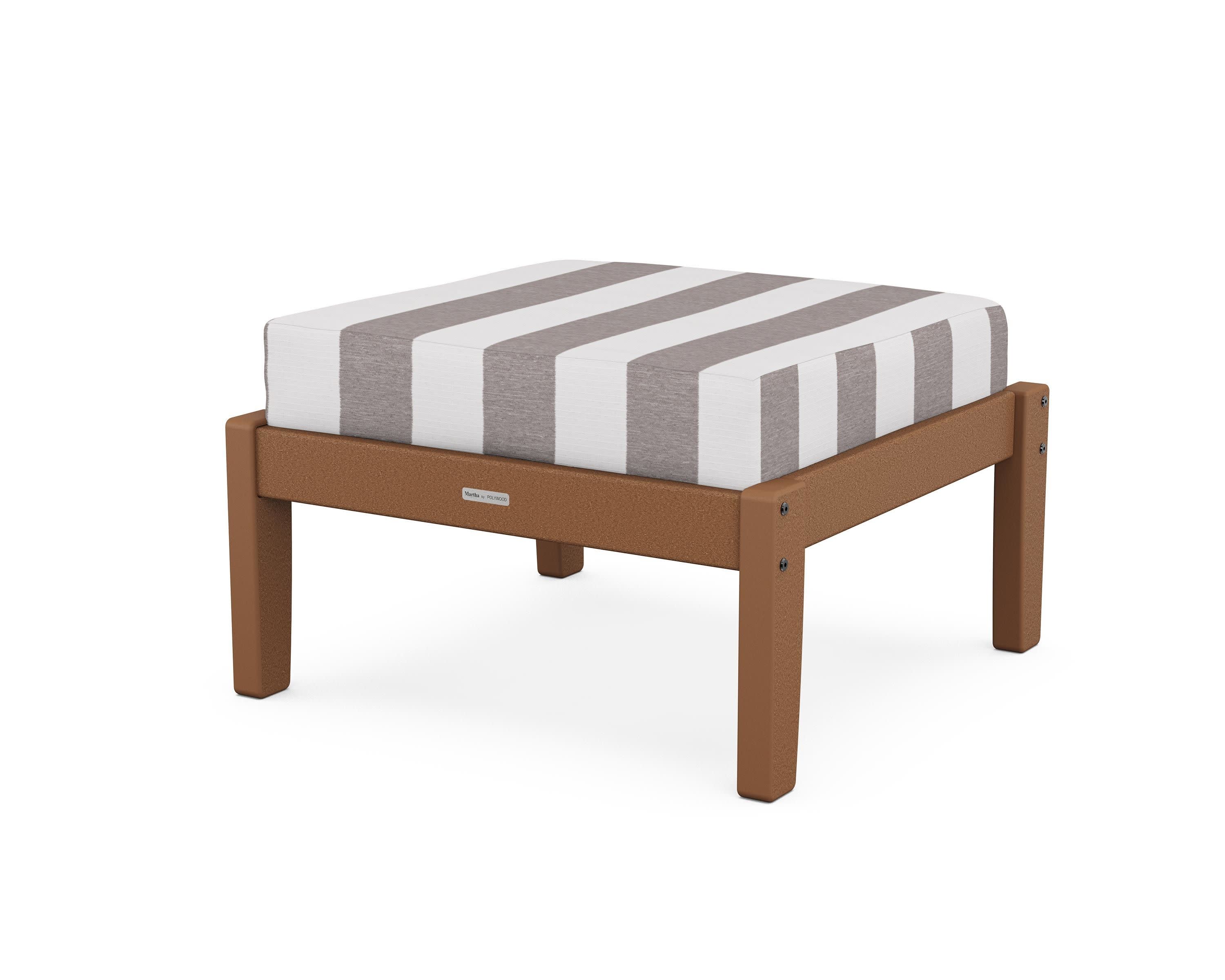 Chinoiserie Deep Seating Ottoman in Teak / Cabana Stripe Grey Mist