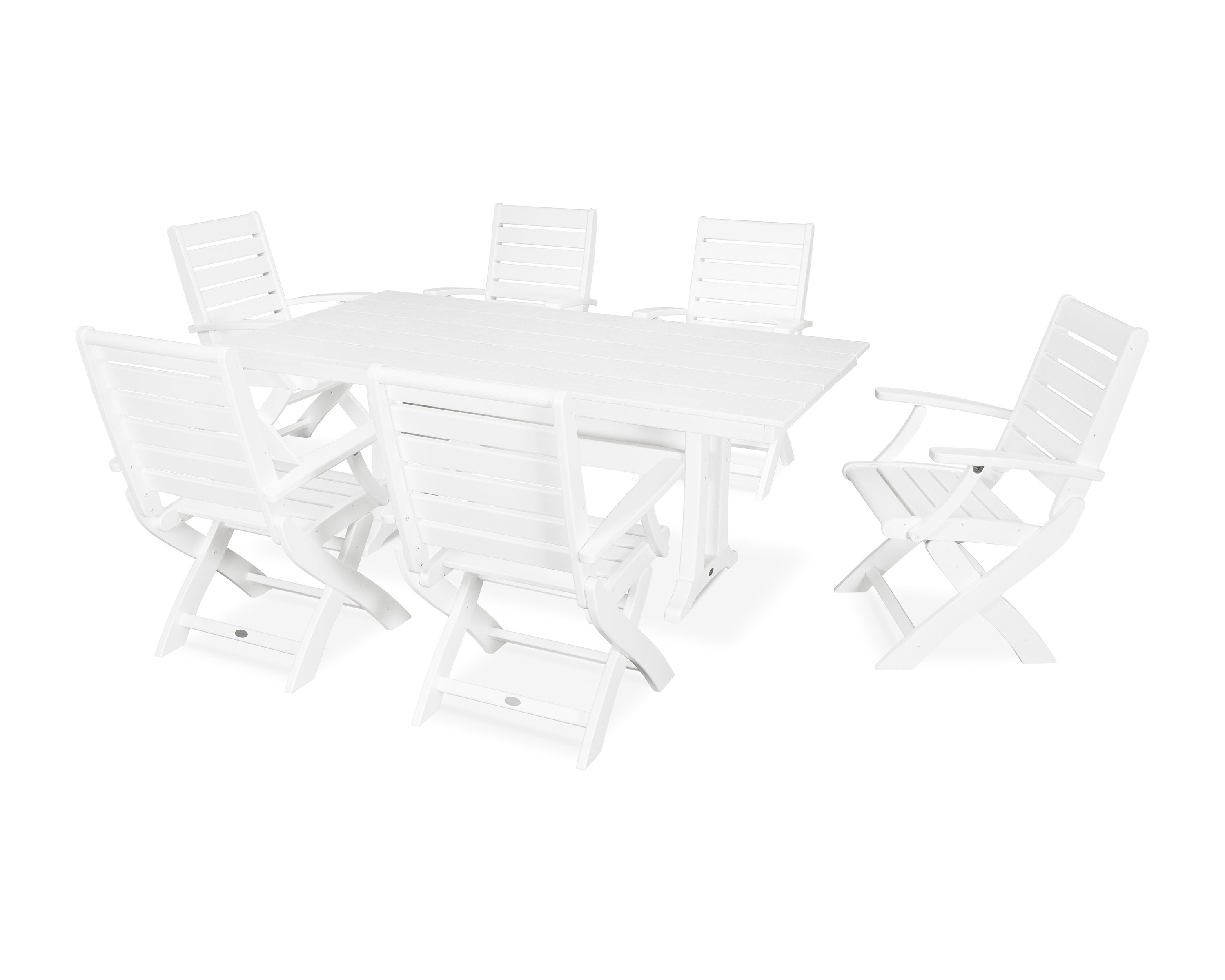 Signature Folding Chair 7-Piece Farmhouse Dining Set with Trestle Legs in White