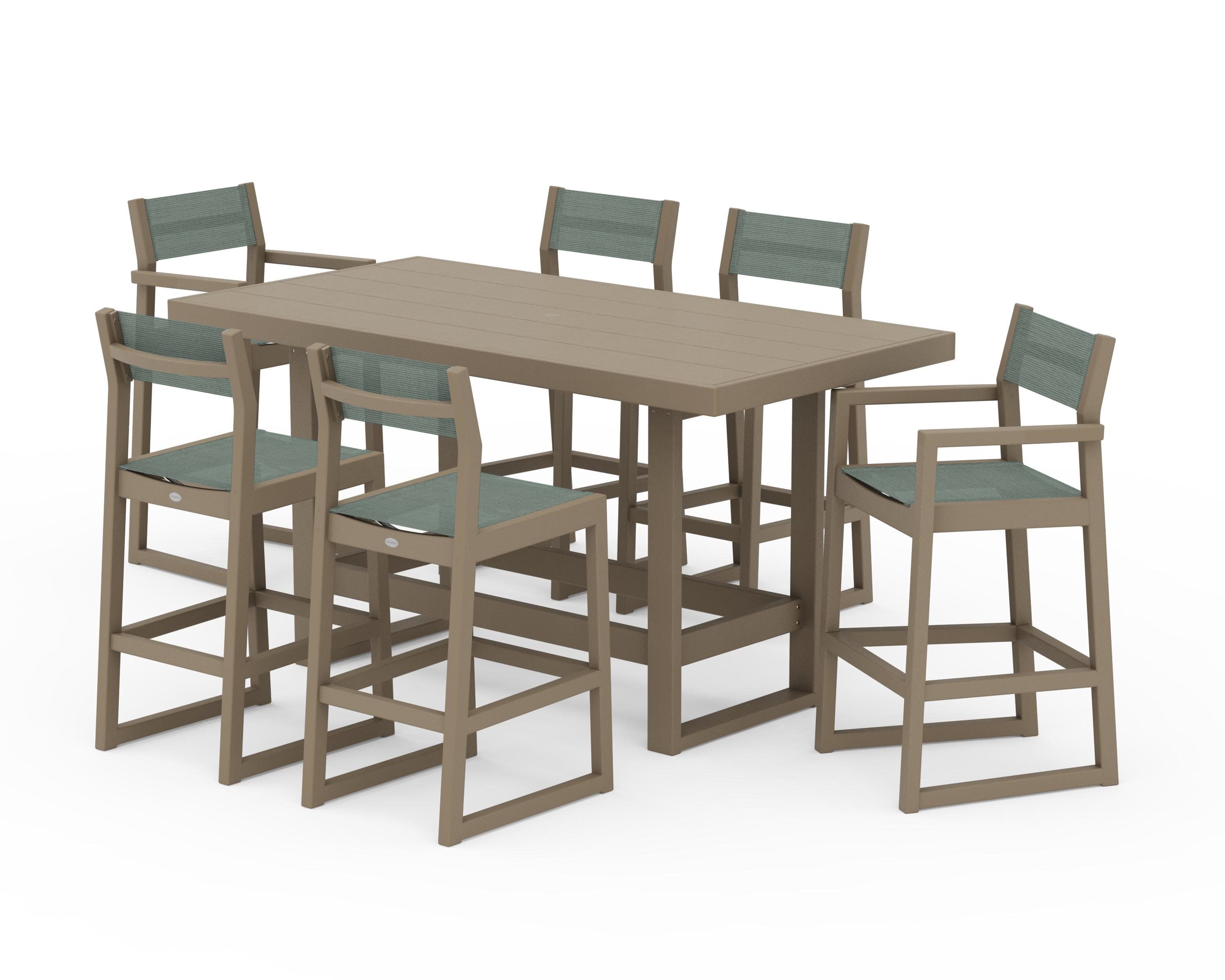 EDGE Sling 7-Piece Bar Table Set in Vintage Sahara / Dupioni Sea Mist Sling