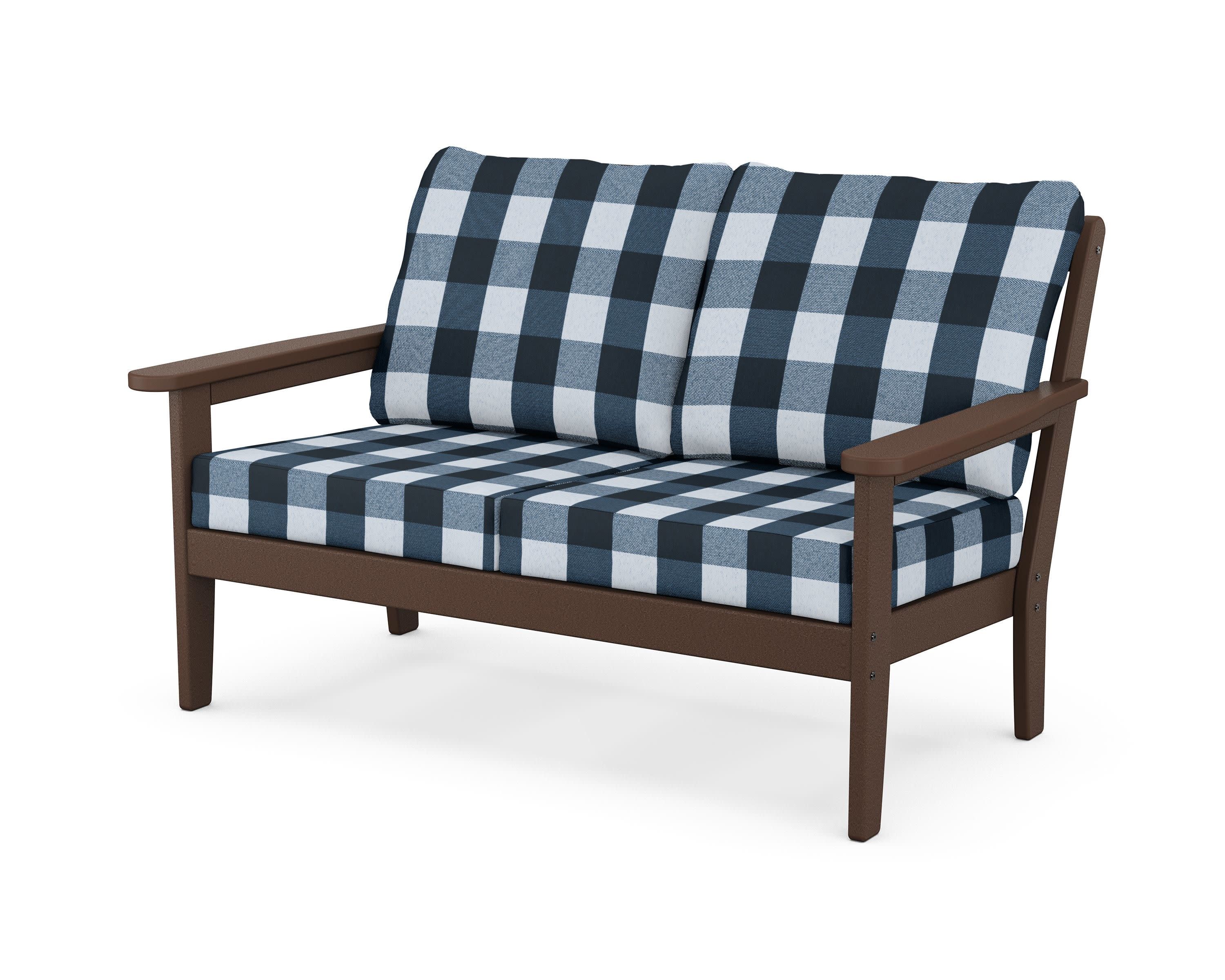 Cottage Deep Seating Loveseat in Mahogany / Buffalo Plaid Marine Indigo