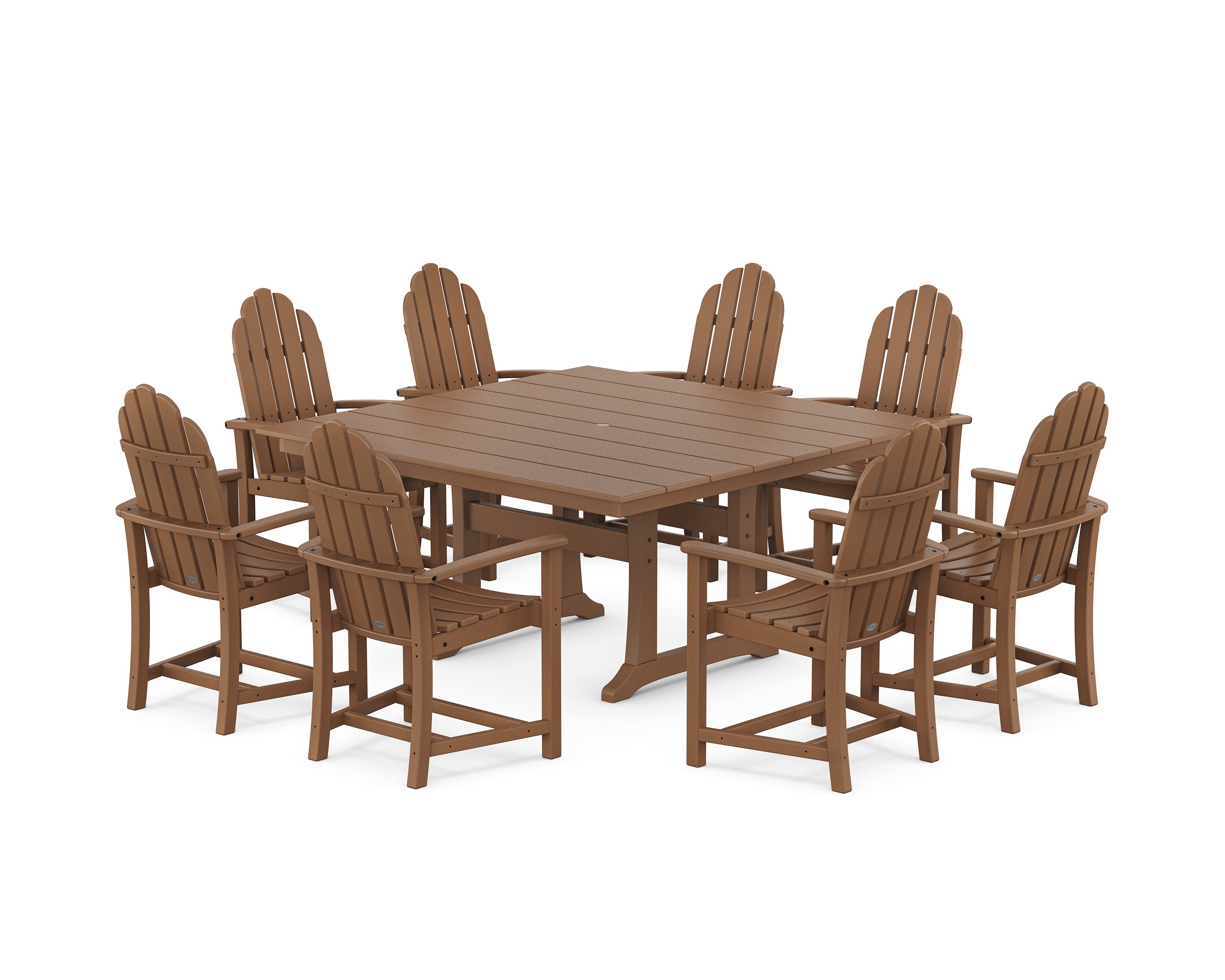 Classic Adirondack 9-Piece Square Farmhouse Dining Set with Trestle Legs in Teak