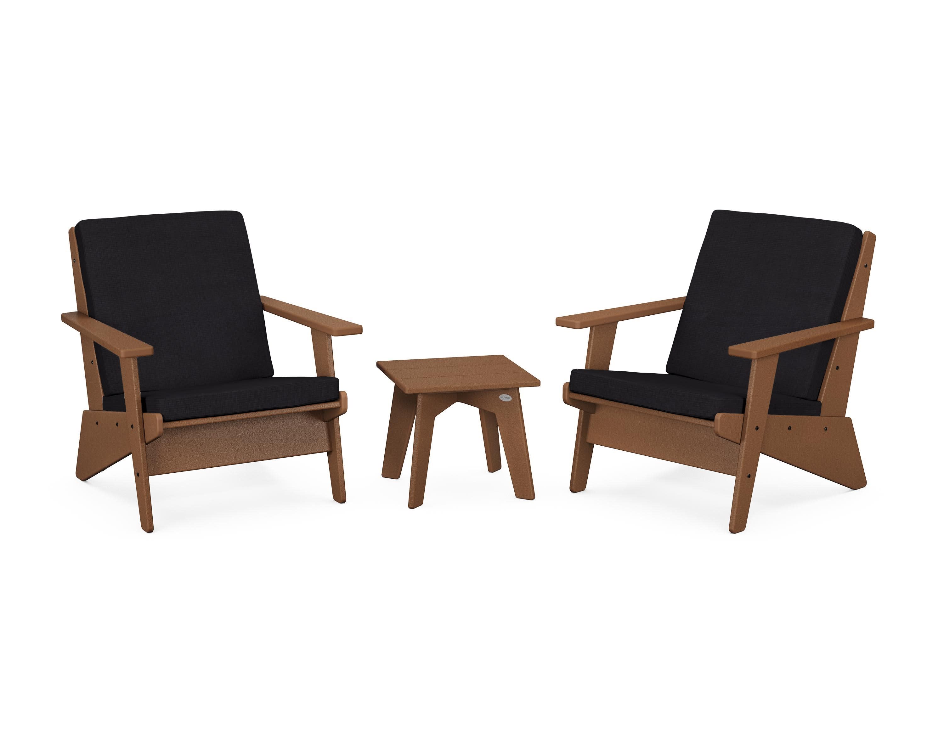 Riviera Modern Lounge 3-Piece Set in Teak / Midnight Linen